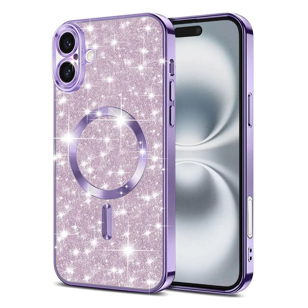 Custodia MagSafe per Apple iPhone 16, Techsuit, Luxury Glitter, Viola Chiaro - immagine 1