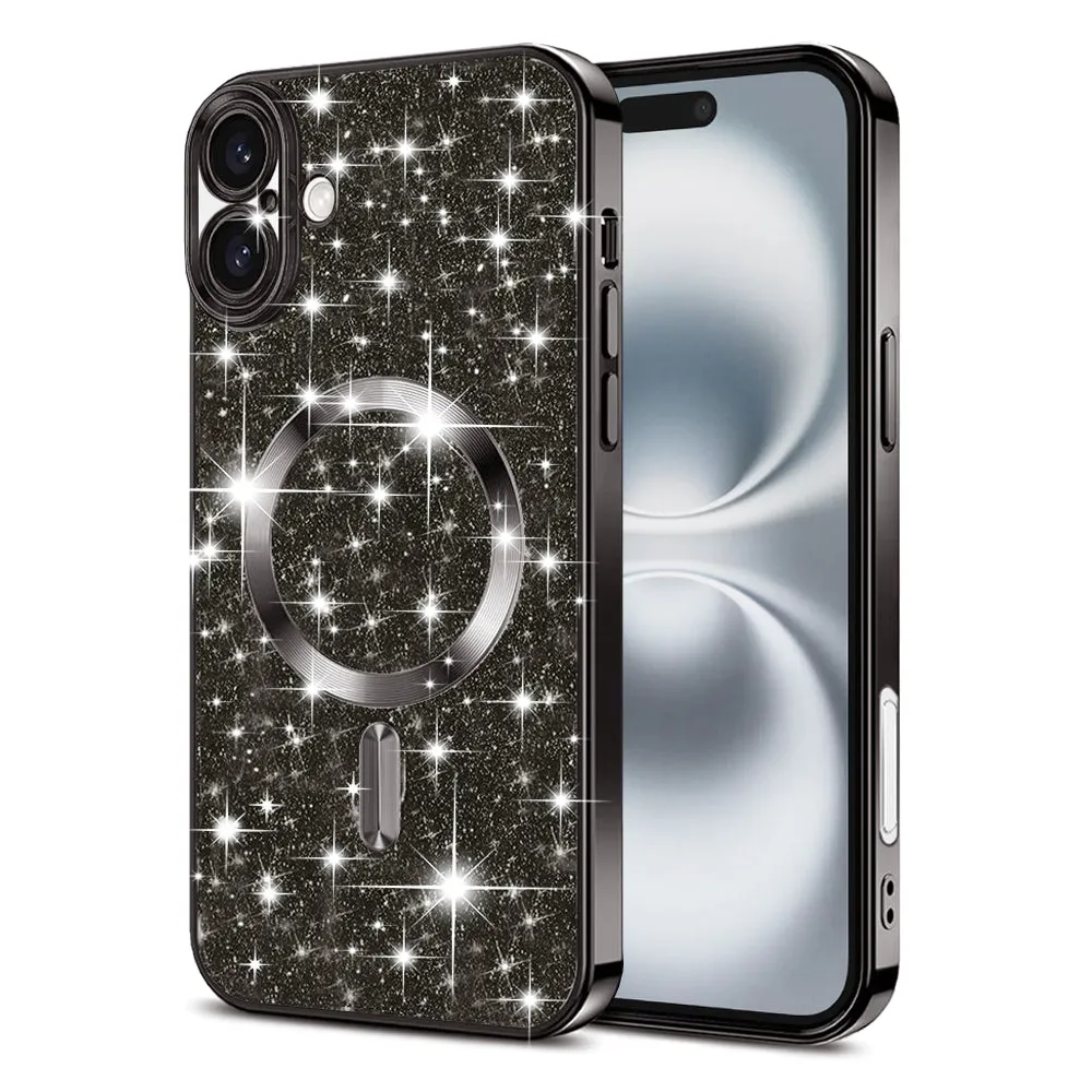 Custodia MagSafe per Apple iPhone 16, Techsuit, Luxury Glitter, Nera - immagine 1