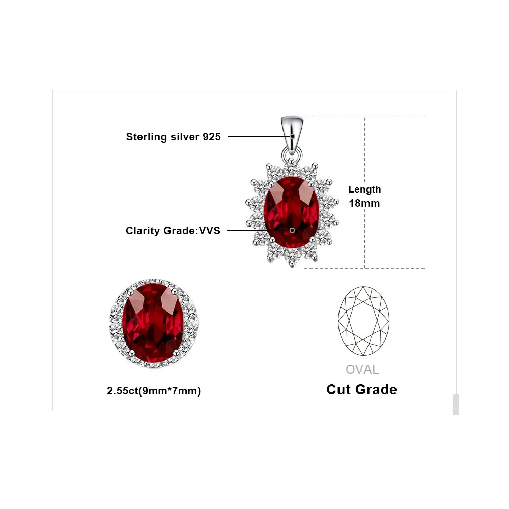 JewelryPalace 2.5ct Collana Donna Kate Middleton Argento 925 con Naturale Granato Rosso, Princess Diana William Collana Ciondolo Pietra Ovale con Catena 45cm, Collane Pendenti Set Gioielli Donna - immagine 2