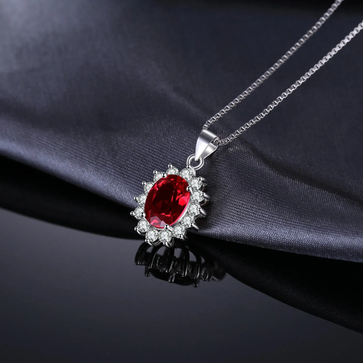 JewelryPalace 2.5ct Collana Donna Kate Middleton Argento 925 con Naturale Granato Rosso, Princess Diana William Collana Ciondolo Pietra Ovale con Catena 45cm, Collane Pendenti Set Gioielli Donna - immagine 5