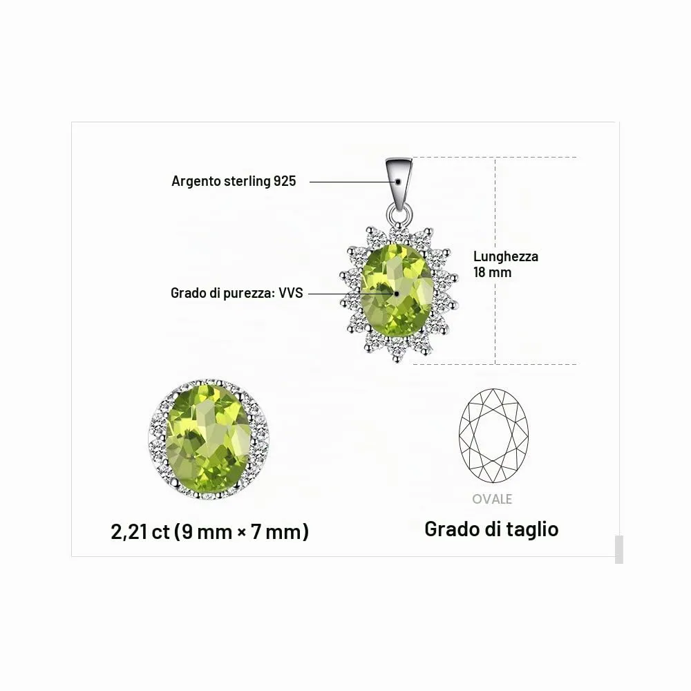 JewelryPalace 2.2ct Collana Donna Kate Middleton Argento 925 con Naturale Peridoto Verde, Princess Diana William Collana Ciondolo Pietra Ovale con Catena 45cm, Collane Pendenti Set Gioielli Donna - immagine 2