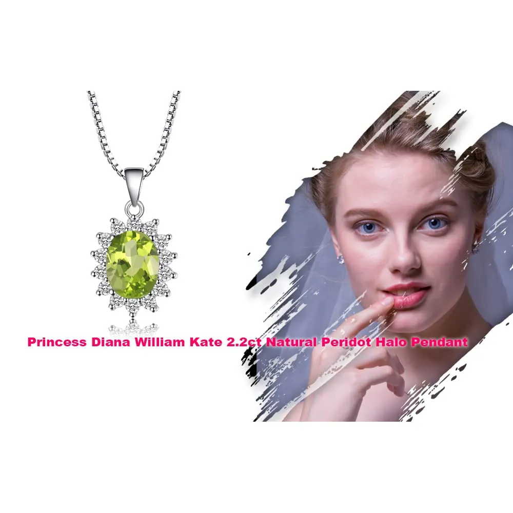 JewelryPalace 2.2ct Collana Donna Kate Middleton Argento 925 con Naturale Peridoto Verde, Princess Diana William Collana Ciondolo Pietra Ovale con Catena 45cm, Collane Pendenti Set Gioielli Donna - immagine 6