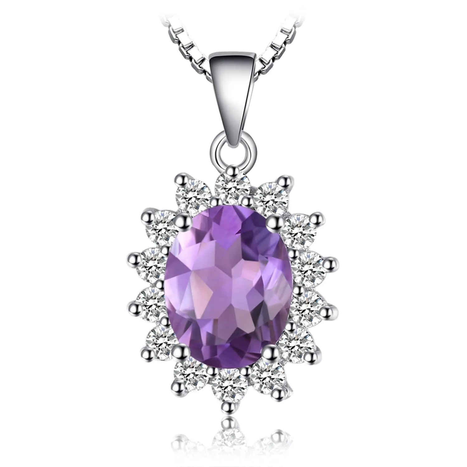 JewelryPalace 1.8ct Collana Donna Kate Middleton Argento 925 con Naturale Ametista Viola, Princess Diana William Collana Ciondolo Pietra Ovale con Catena 45cm, Collane Pendenti Set Gioielli Donna - immagine 1
