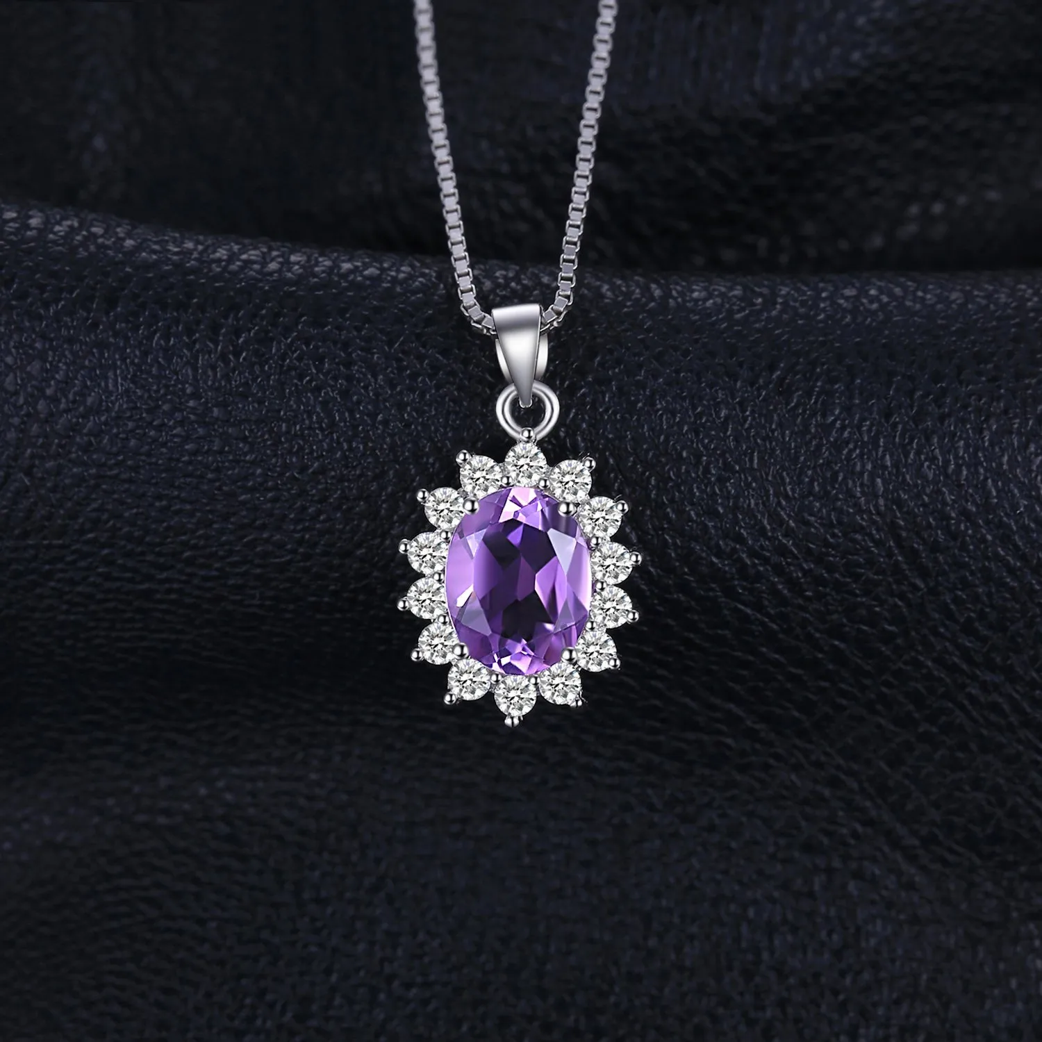 JewelryPalace 1.8ct Collana Donna Kate Middleton Argento 925 con Naturale Ametista Viola, Princess Diana William Collana Ciondolo Pietra Ovale con Catena 45cm, Collane Pendenti Set Gioielli Donna - immagine 3