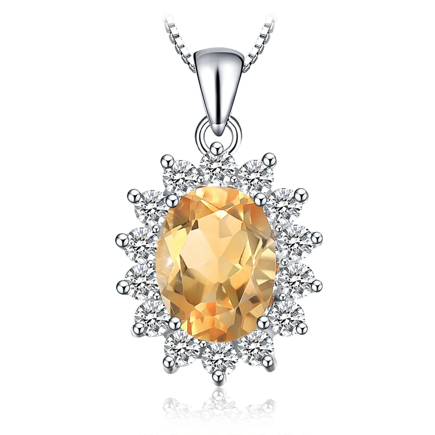 JewelryPalace 1.8ct Collana Donna Kate Middleton Argento 925 con Naturale Citrino Arancione, Princess Diana William Collana Ciondolo Pietra Ovale Catena 45cm, Collane Pendenti Set Gioielli Donna - immagine 1