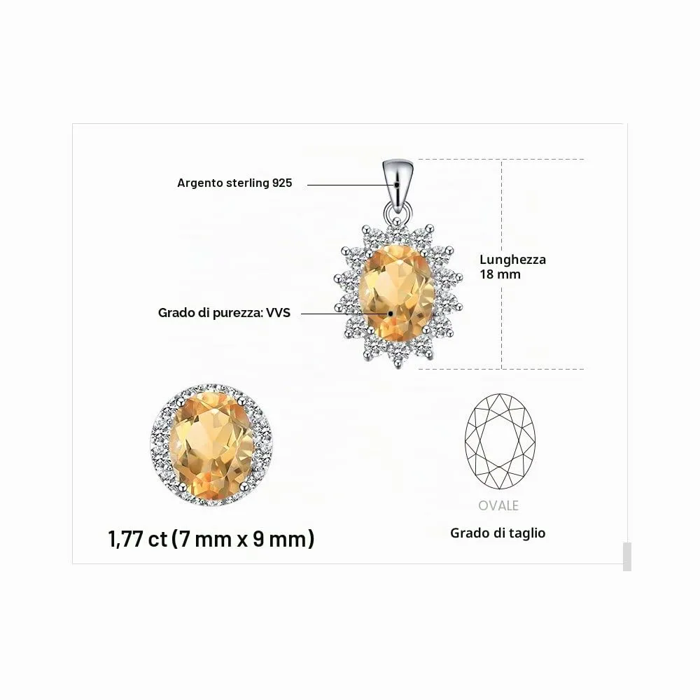 JewelryPalace 1.8ct Collana Donna Kate Middleton Argento 925 con Naturale Citrino Arancione, Princess Diana William Collana Ciondolo Pietra Ovale Catena 45cm, Collane Pendenti Set Gioielli Donna - immagine 2
