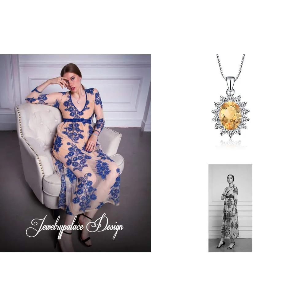 JewelryPalace 1.8ct Collana Donna Kate Middleton Argento 925 con Naturale Citrino Arancione, Princess Diana William Collana Ciondolo Pietra Ovale Catena 45cm, Collane Pendenti Set Gioielli Donna - immagine 6