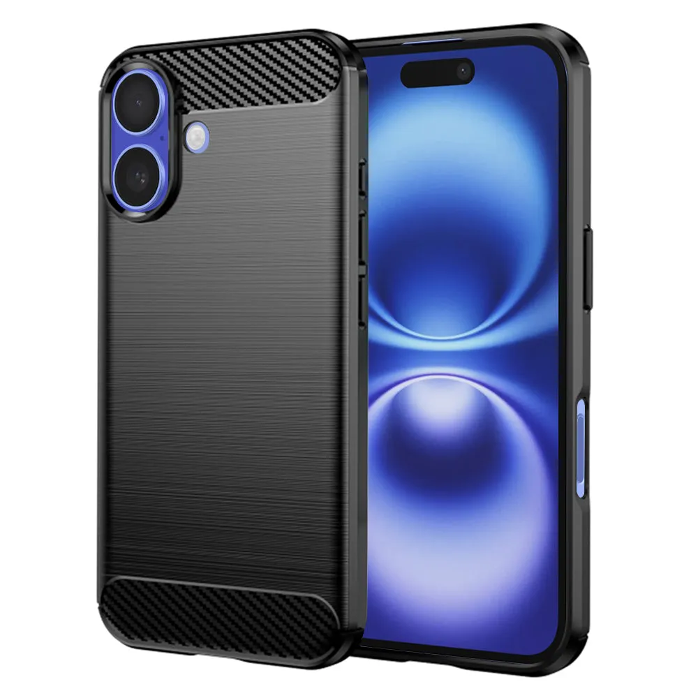 Custodia per Apple iPhone 16, Techsuit, Carbonio, Nera - immagine 1