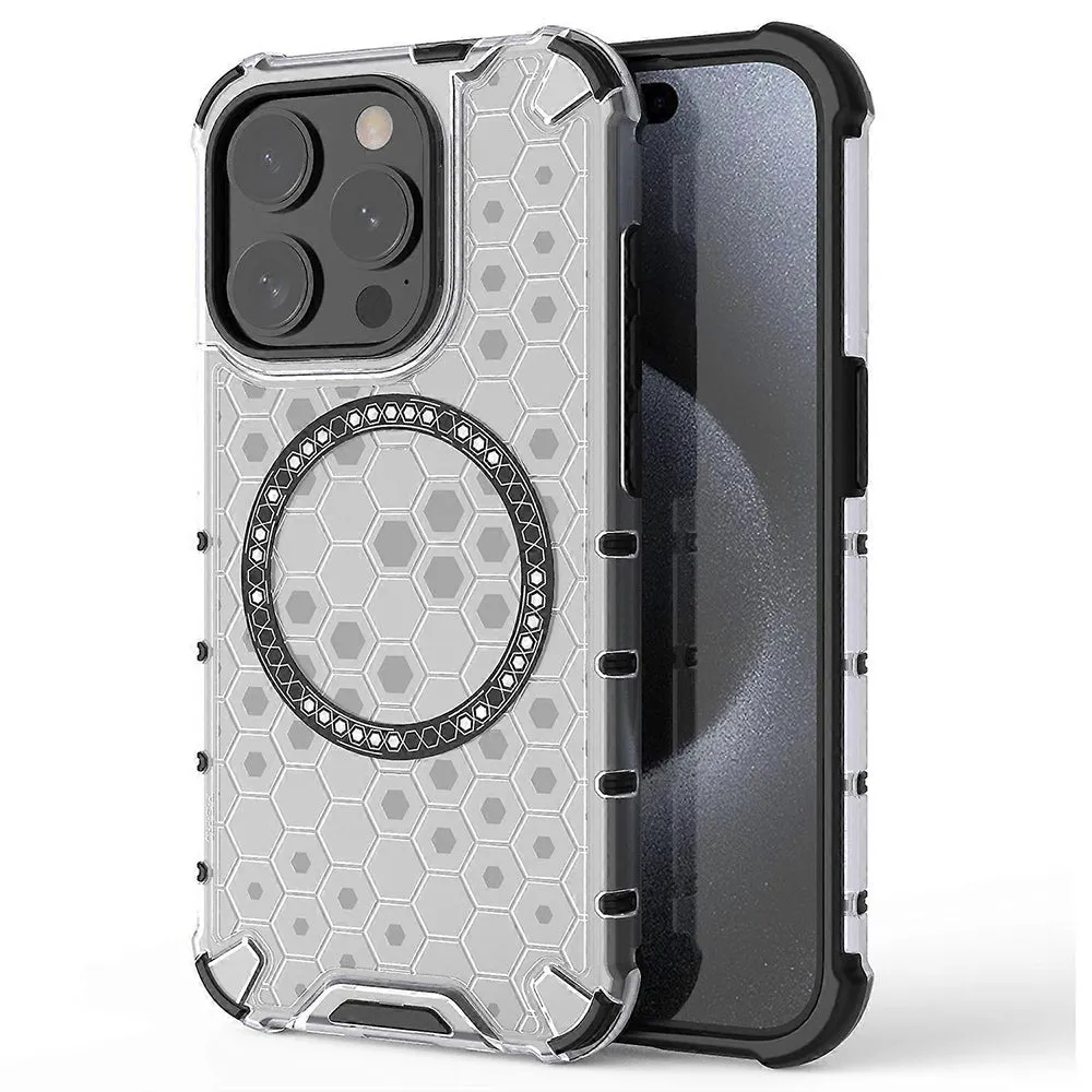 Custodia MagSafe per Apple iPhone 15 Pro Max, Techsuit, HoneyComb Shield, Bianca - immagine 1
