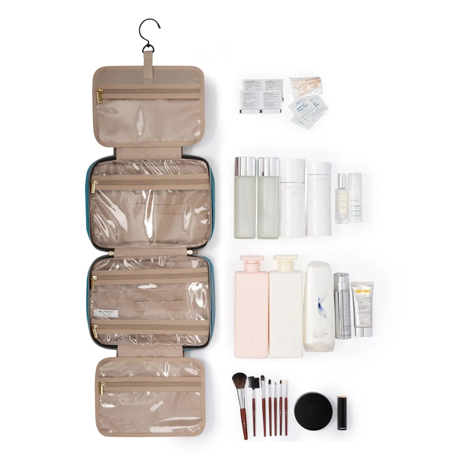 BAGSMART Beauty Case da Viaggio Borsa da Toilette per Donna Impermeabile Pochette per Trucchi Donna Appendere Blu lago M - immagine 5