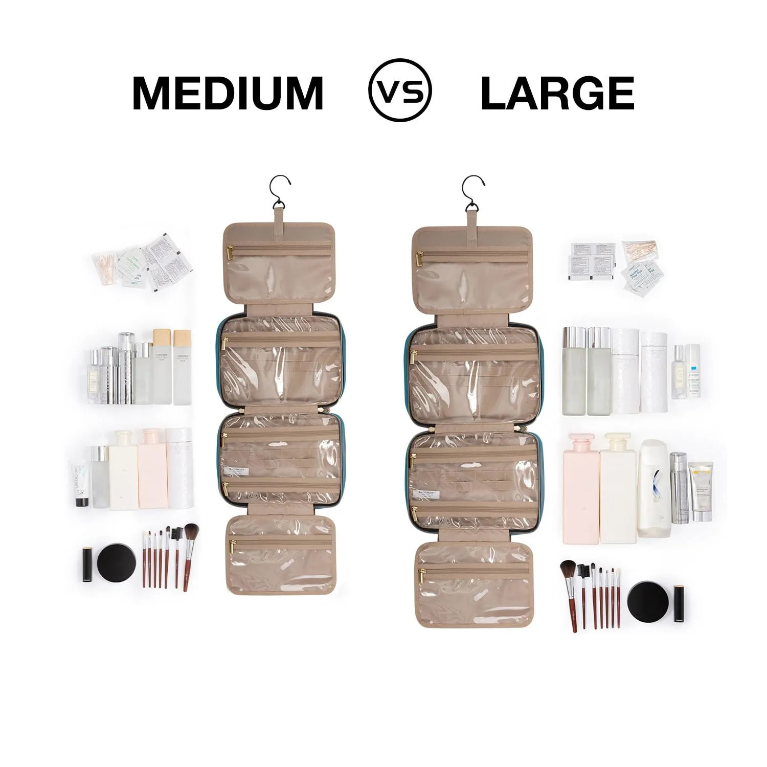 BAGSMART Beauty Case da Viaggio Borsa da Toilette per Donna Impermeabile Pochette per Trucchi Donna Appendere Blu lago M - immagine 7