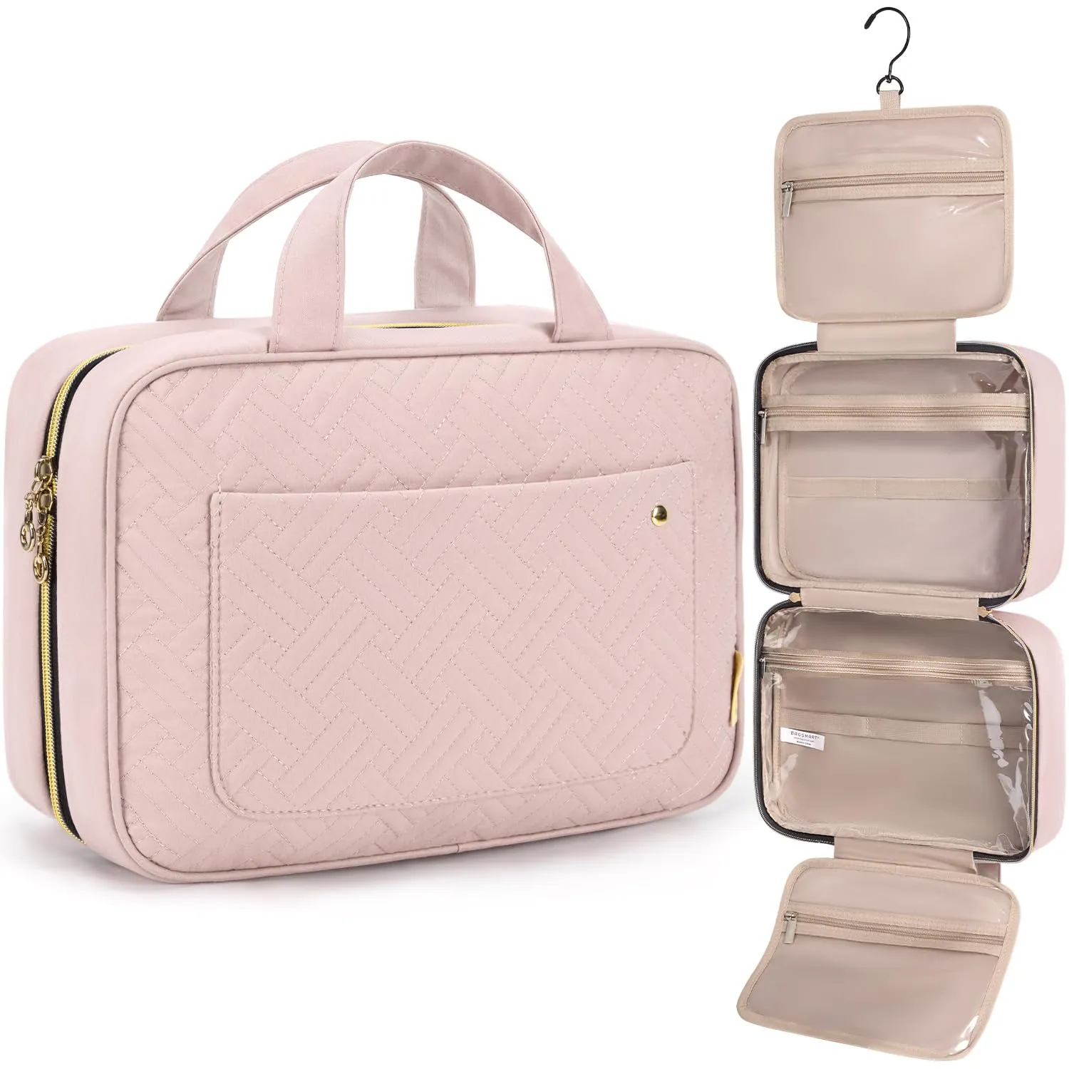 BAGSMART Beauty Case da Viaggio Borsa da Toilette per Donna Impermeabile Pochette per Trucchi Donna Appendere Rosa L - immagine 1