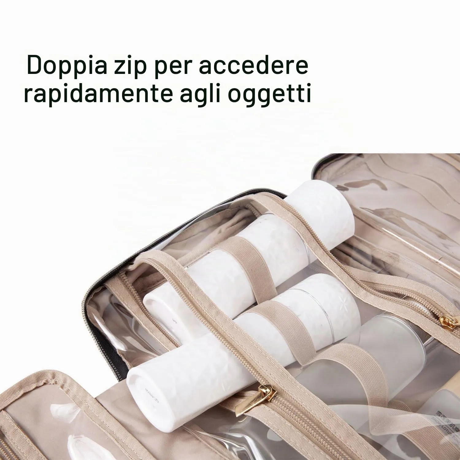 BAGSMART Beauty Case da Viaggio Borsa da Toilette per Donna Impermeabile Pochette per Trucchi Donna Appendere Nero L - immagine 5