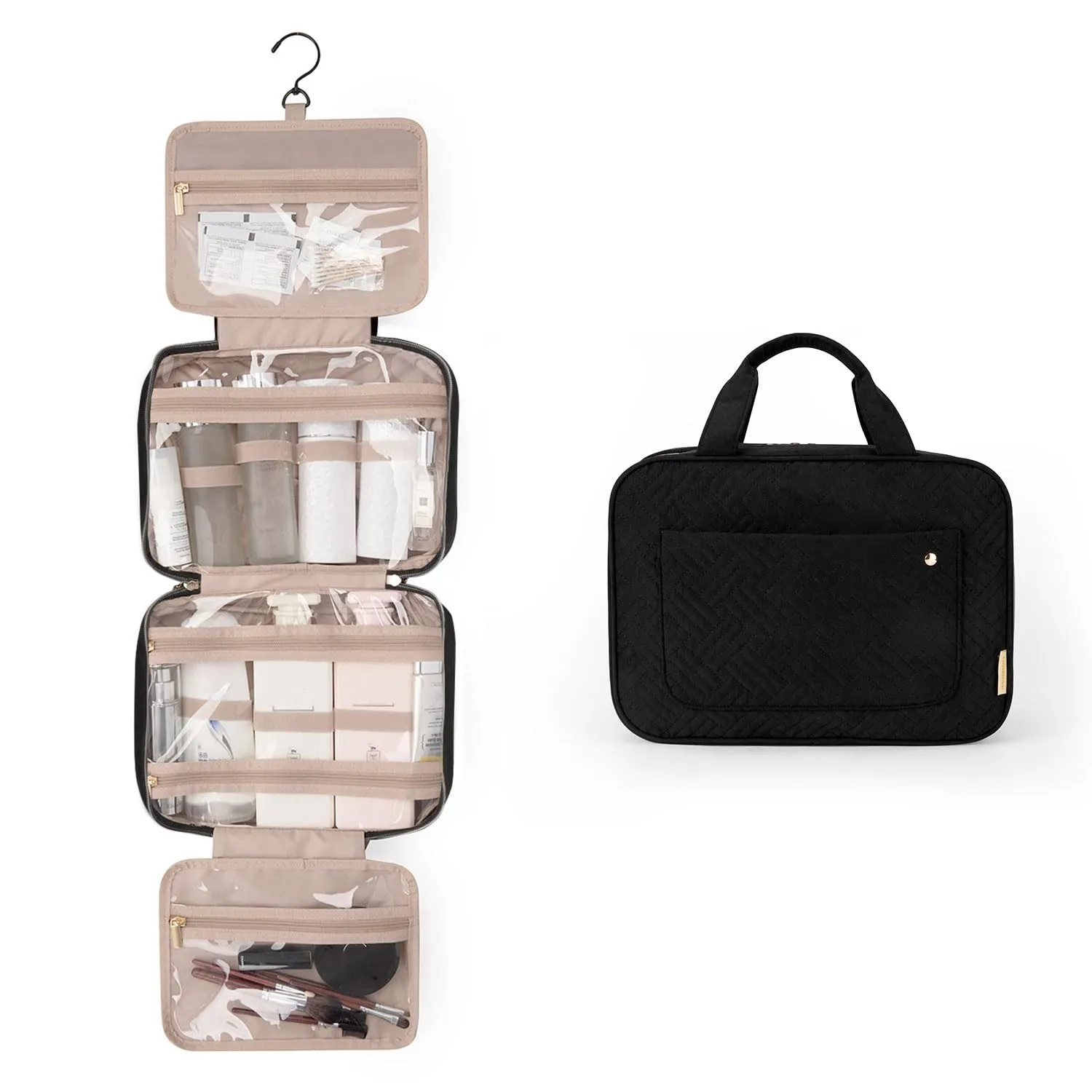 BAGSMART Beauty Case da Viaggio Borsa da Toilette per Donna Impermeabile Pochette per Trucchi Donna Appendere Nero L - immagine 9