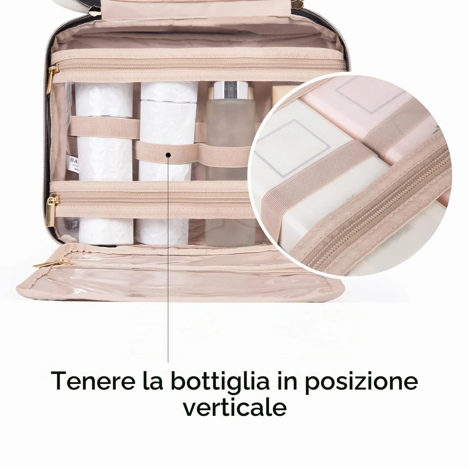 BAGSMART Beauty Case da Viaggio Borsa da Toilette per Donna Impermeabile Pochette per Trucchi Donna Appendere Blu lago L - immagine 4