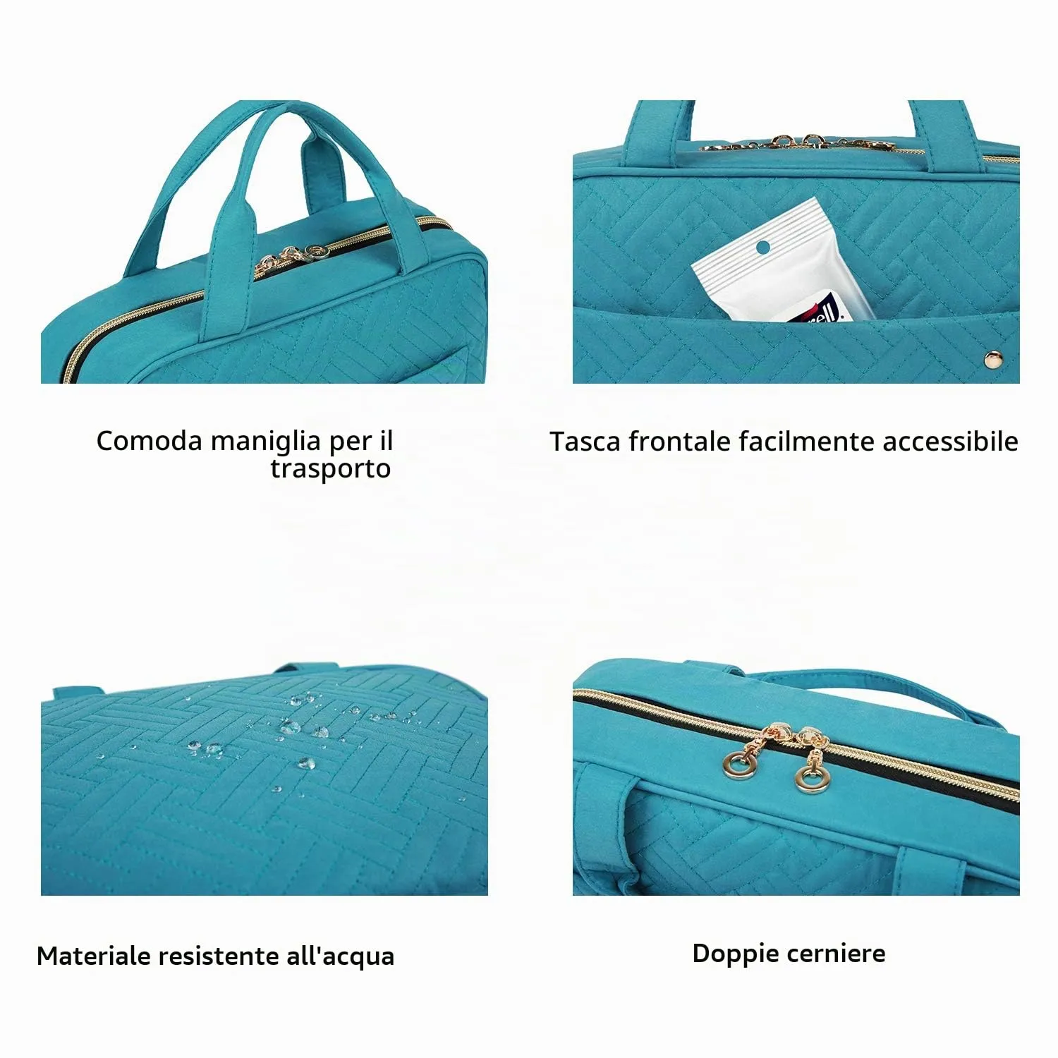 BAGSMART Beauty Case da Viaggio Borsa da Toilette per Donna Impermeabile Pochette per Trucchi Donna Appendere Blu lago L - immagine 5