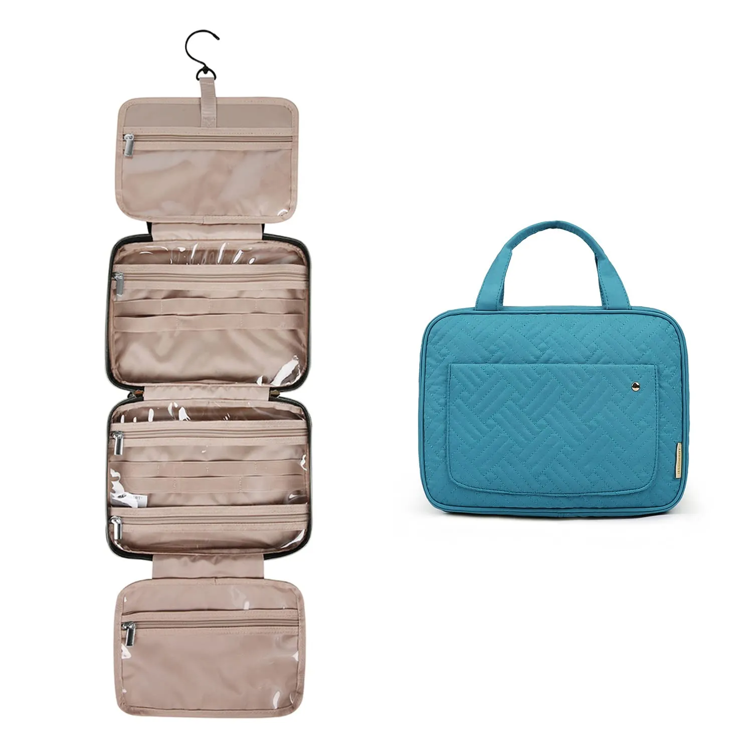 BAGSMART Beauty Case da Viaggio Borsa da Toilette per Donna Impermeabile Pochette per Trucchi Donna Appendere Blu lago L - immagine 8