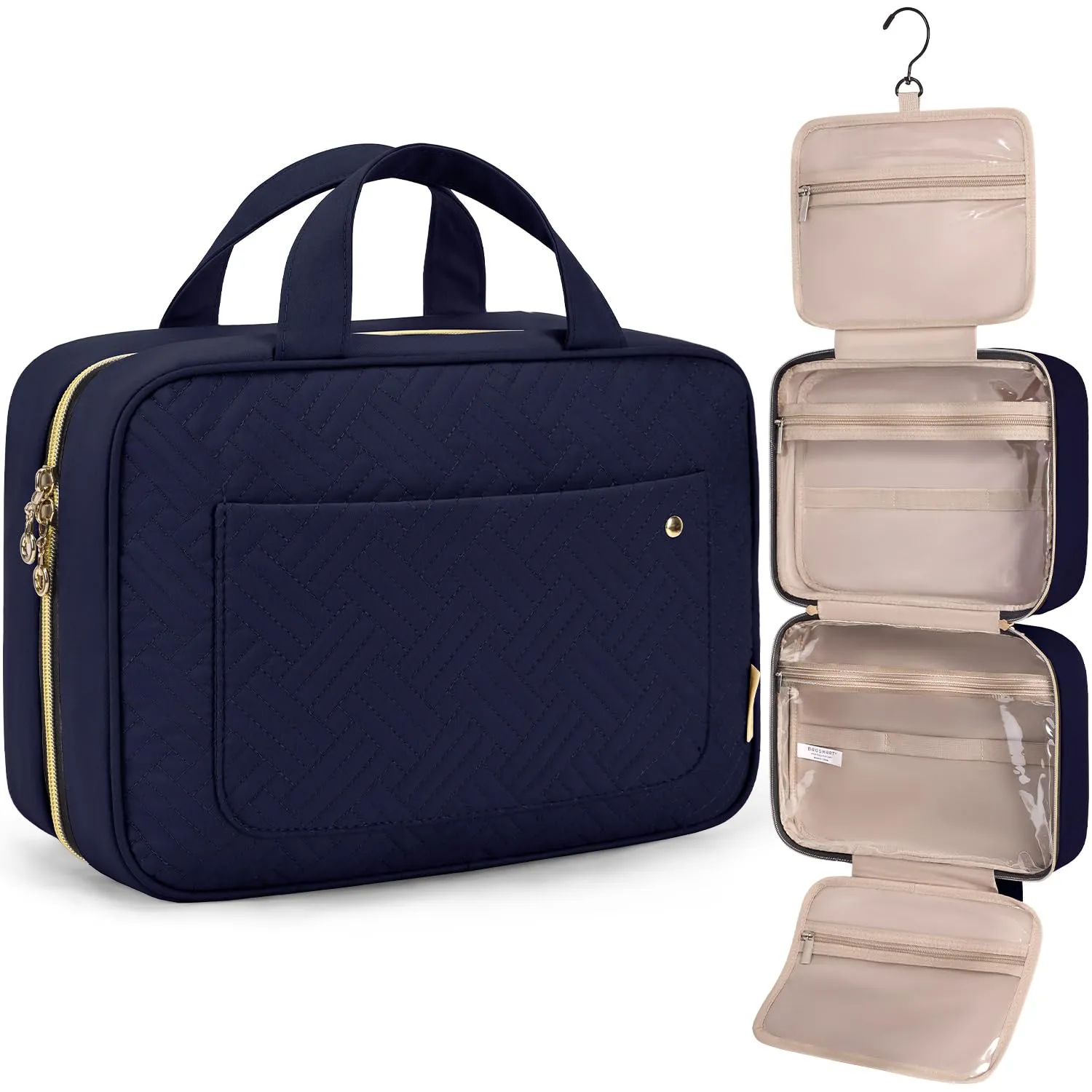 BAGSMART Beauty Case da Viaggio Borsa da Toilette per Donna Impermeabile Pochette per Trucchi Donna Appendere Blu scuro L - immagine 1