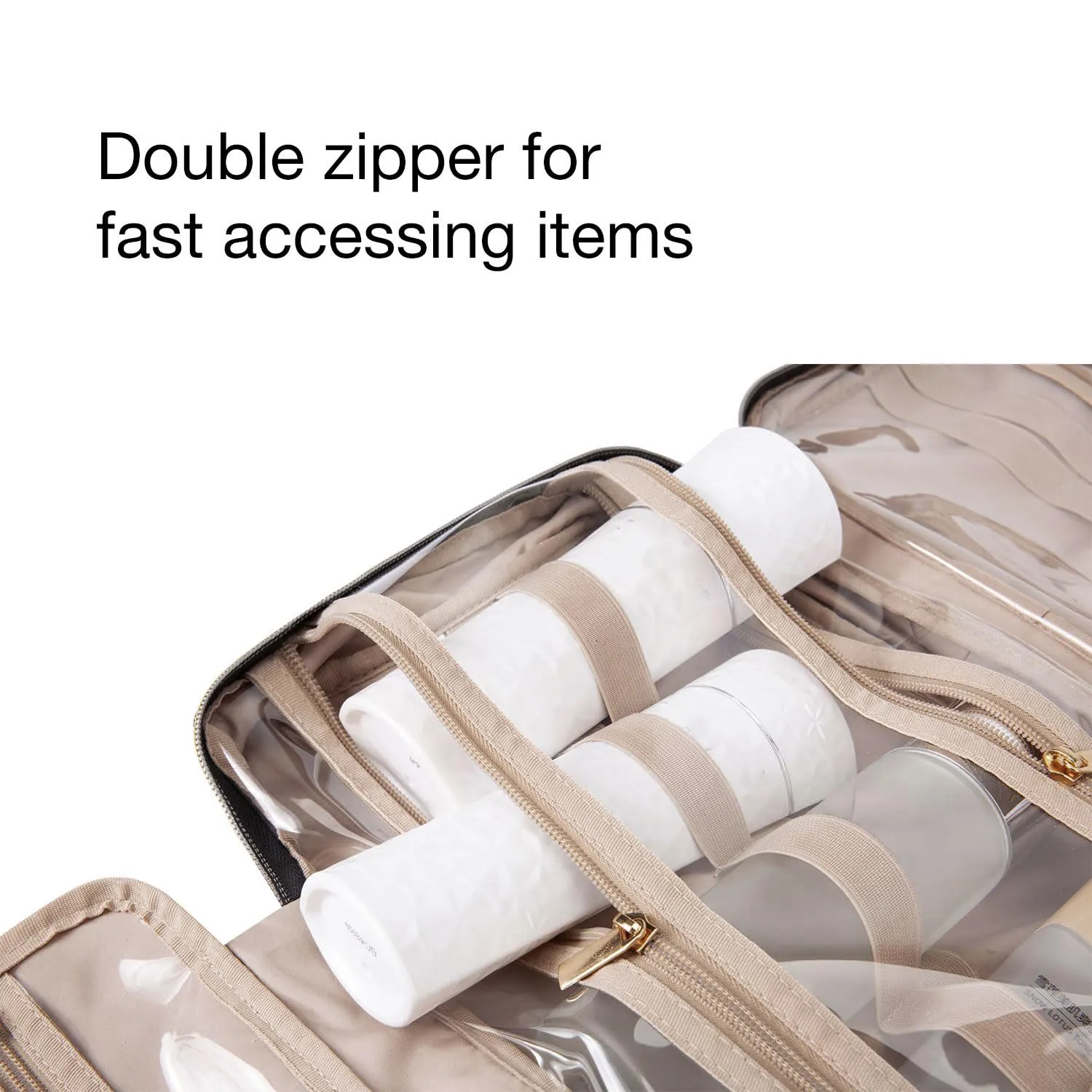 BAGSMART Beauty Case da Viaggio Borsa da Toilette per Donna Impermeabile Pochette per Trucchi Donna Appendere Grigio M - immagine 2