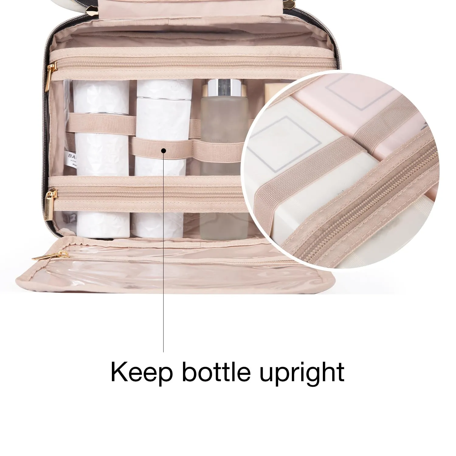 BAGSMART Beauty Case da Viaggio Borsa da Toilette per Donna Impermeabile Pochette per Trucchi Donna Appendere Grigio M - immagine 3