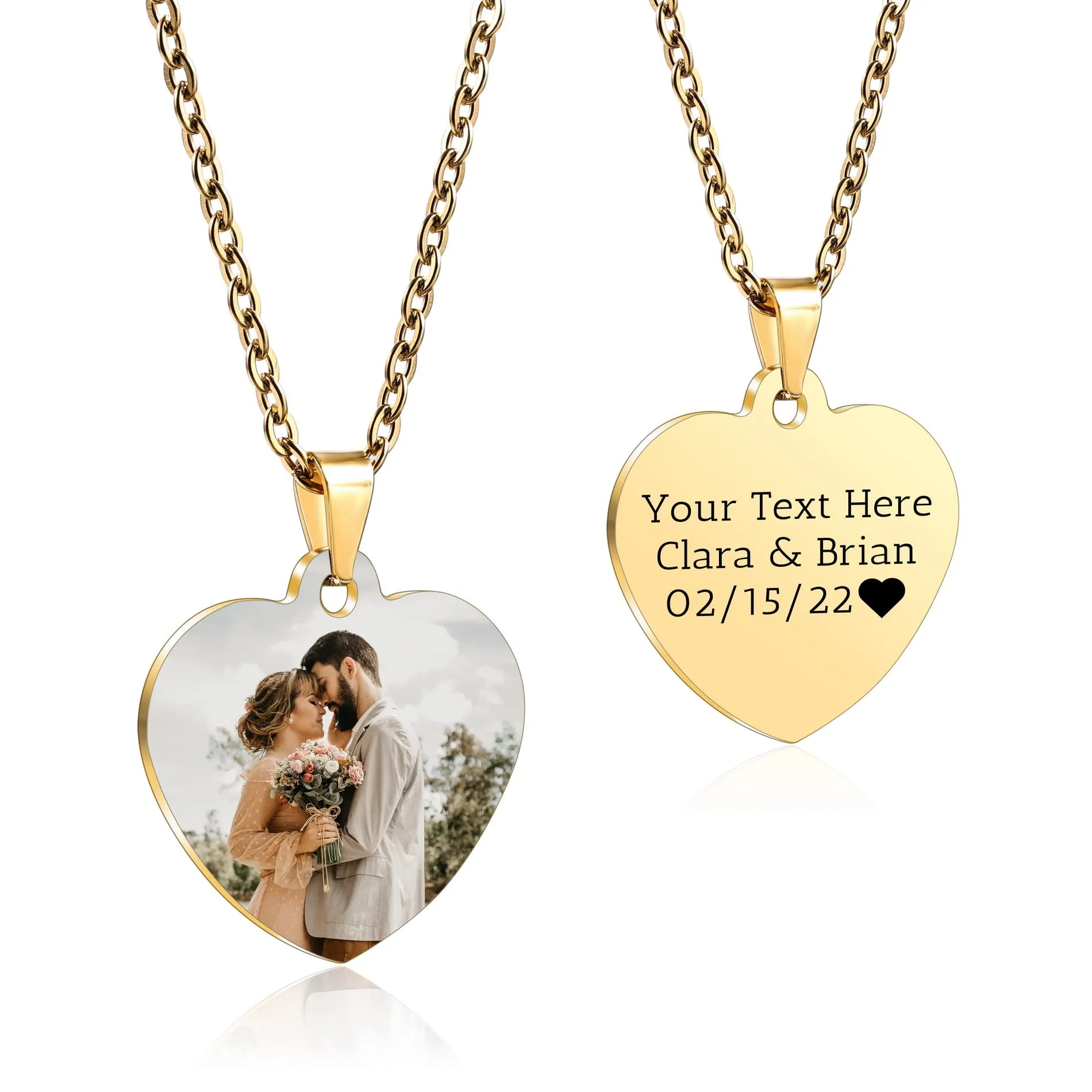 OTXIXTO Ciondolo Cuore Personalizzato per Donne Incisione Nome/Testo/Data Collana con Foto a Colori per Coppie dell'Acciaio Inossidabile Amanti Gioielli Regali per Damigella d'Onore(Oro 34 - immagine 1