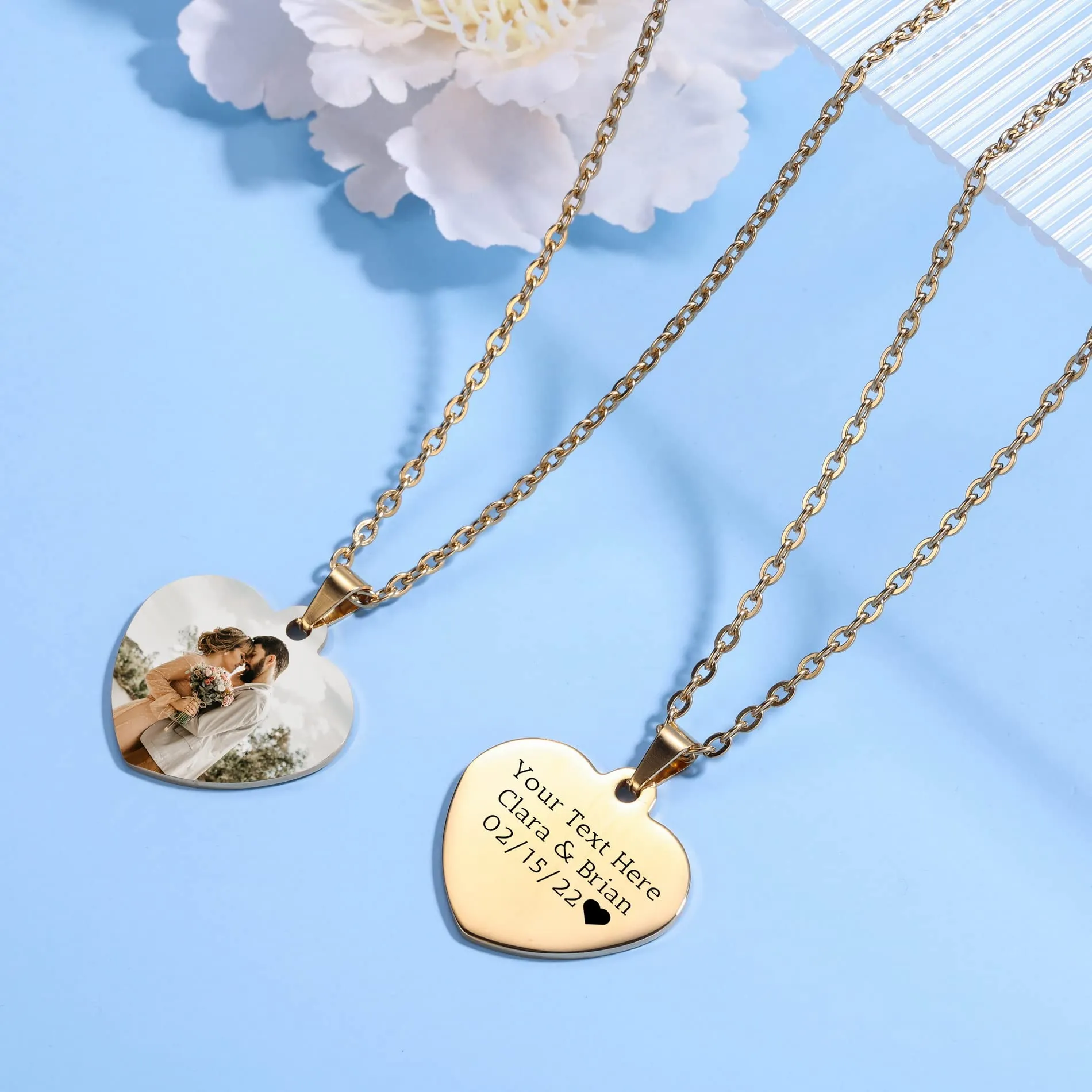 OTXIXTO Ciondolo Cuore Personalizzato per Donne Incisione Nome/Testo/Data Collana con Foto a Colori per Coppie dell'Acciaio Inossidabile Amanti Gioielli Regali per Damigella d'Onore(Oro 34 - immagine 6