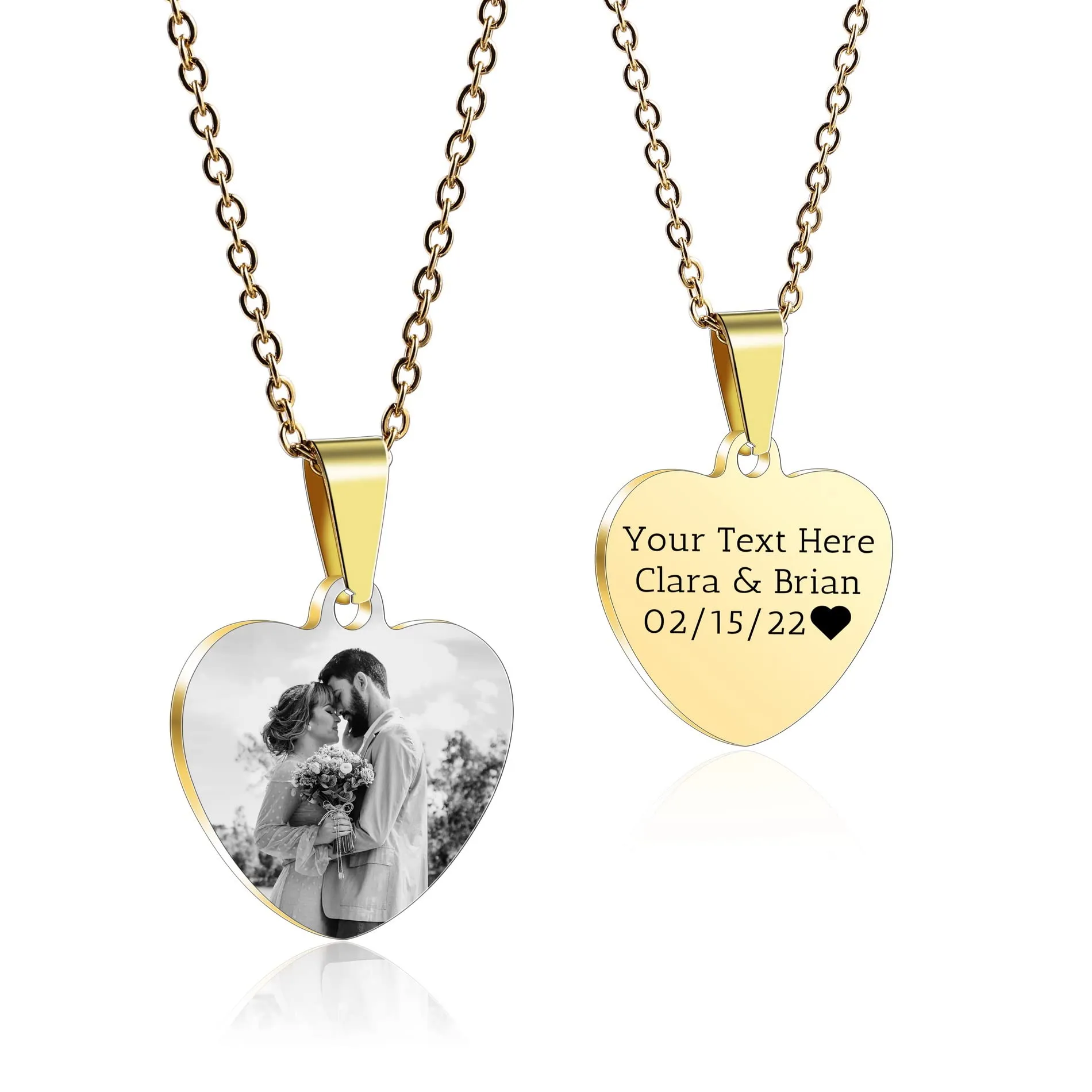 OTXIXTO Ciondolo Cuore Personalizzato per Donne Incisione Nome/Testo/Data Collana con Immagine in Bianco e Nero per Coppie dell'Acciaio Inossidabile Amanti Gioielli Regali per Damigella D'onore(Oro 25 - immagine 1