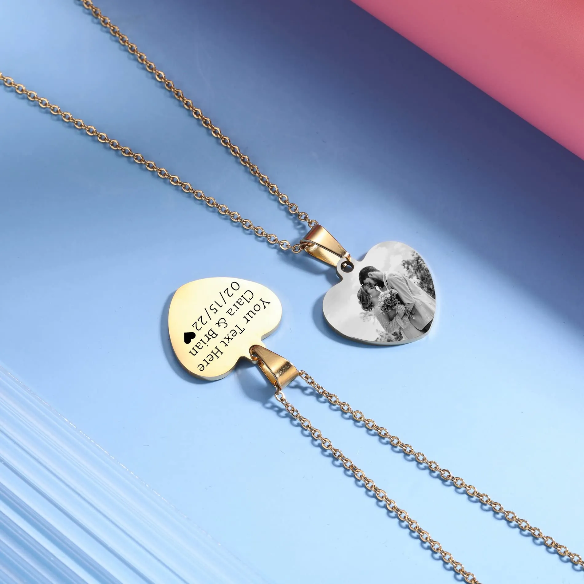 OTXIXTO Ciondolo Cuore Personalizzato per Donne Incisione Nome/Testo/Data Collana con Immagine in Bianco e Nero per Coppie dell'Acciaio Inossidabile Amanti Gioielli Regali per Damigella D'onore(Oro 25 - immagine 6