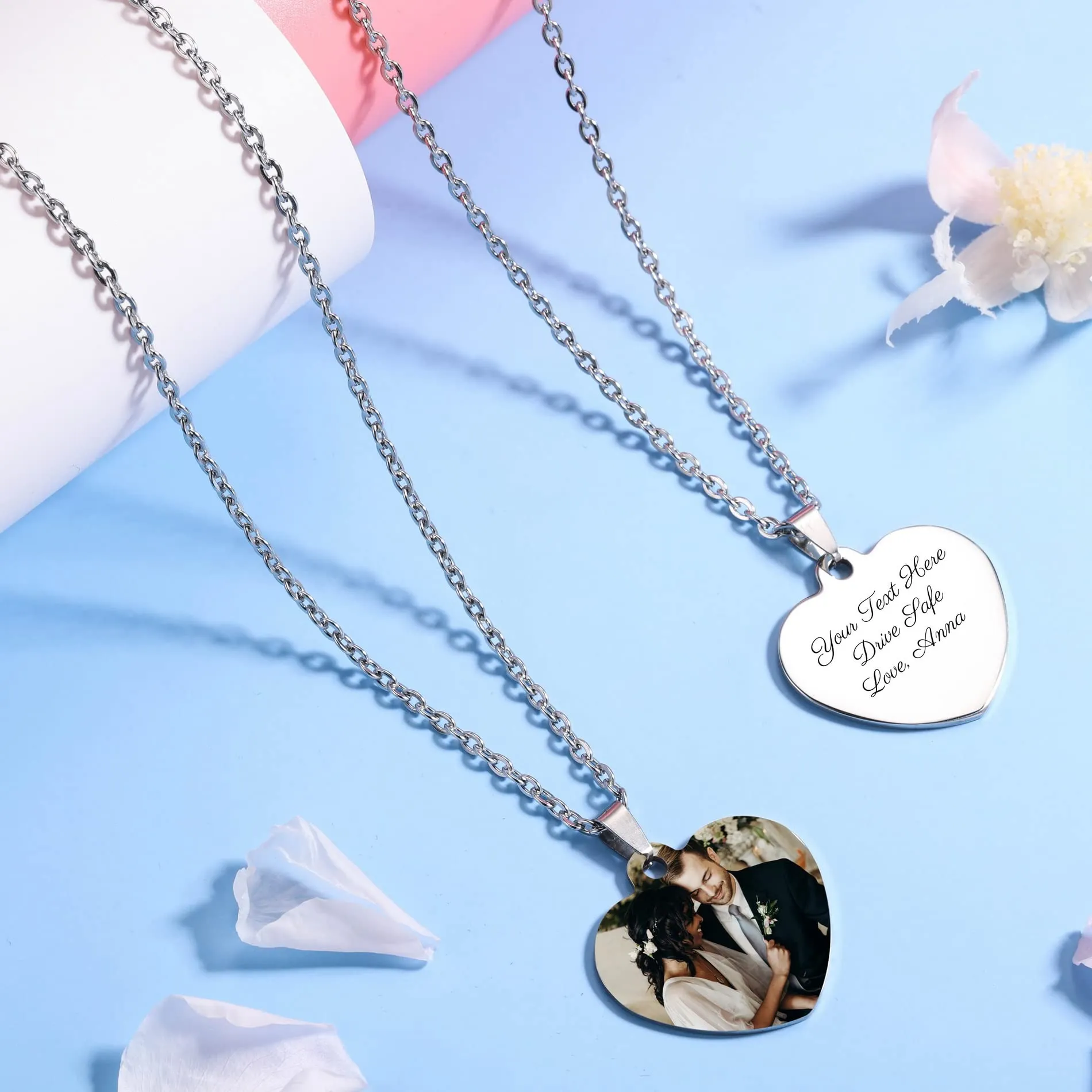OTXIXTO Ciondolo Cuore Personalizzato per Donne Incisione Nome/Testo/Data Collana con Foto a Colori per Coppie dell'Acciaio Inossidabile Amanti Gioielli Regali per Damigella d'Onore(Argento 34 - immagine 6