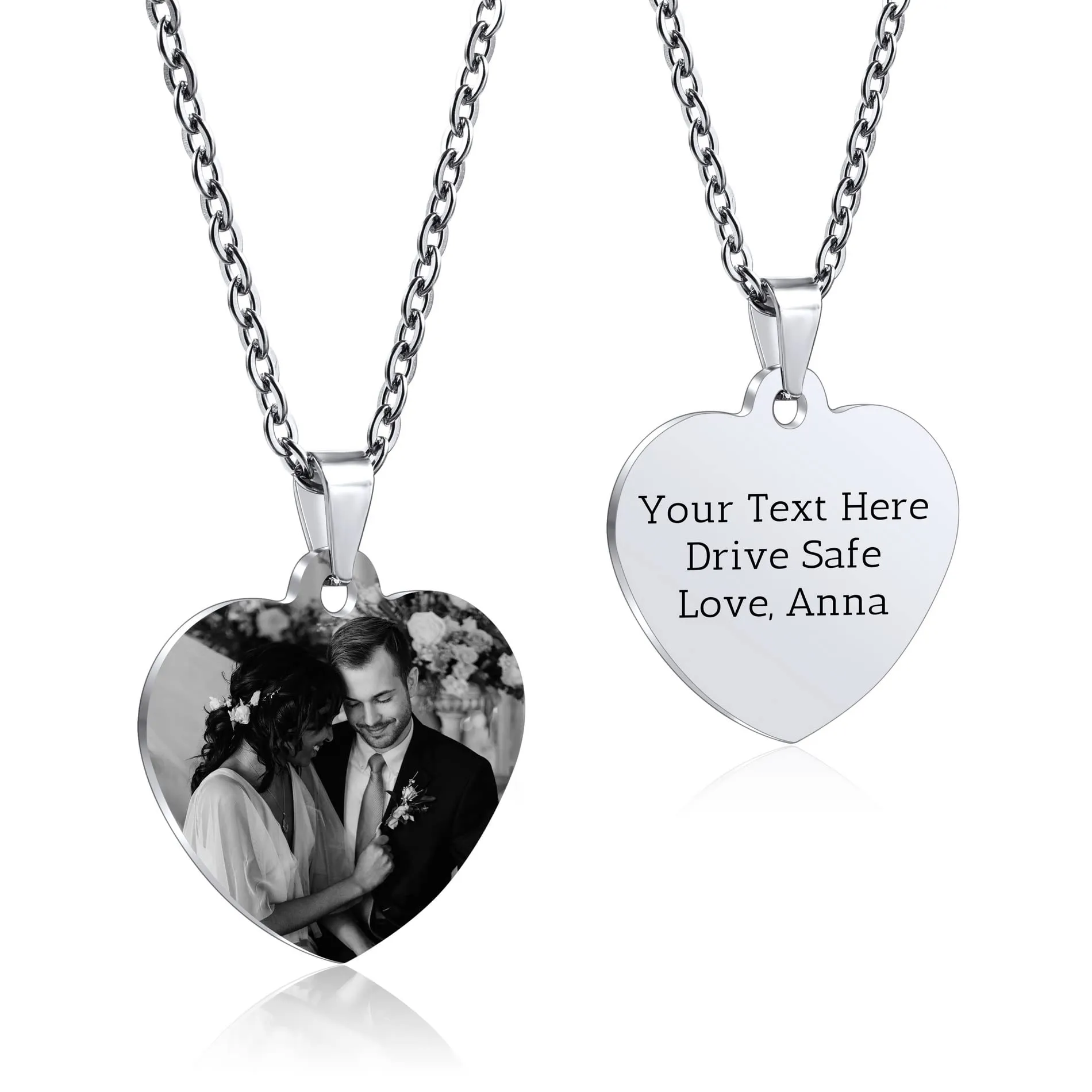 OTXIXTO Ciondolo Cuore Personalizzato per Donne Incisione Nome/Testo/Data Collana con Immagine in Bianco e Nero per Coppie dell'Acciaio Inossidabile Amanti Gioielli per Damigella d'Onore(Argento 34 - immagine 1