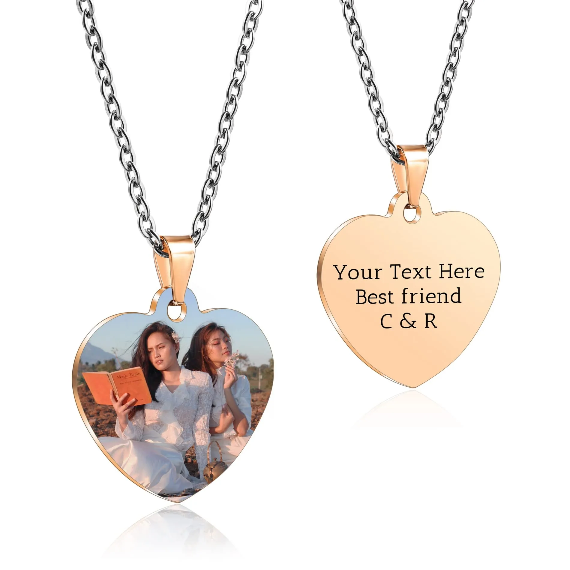 OTXIXTO Ciondolo Cuore Personalizzato per Donne Incisione Nome/Testo/Data Collana con Foto a Colori per Coppie dell'Acciaio Inossidabile Amanti Gioielli Regali per Damigella d'Onore(Oro Rosa 34 - immagine 1