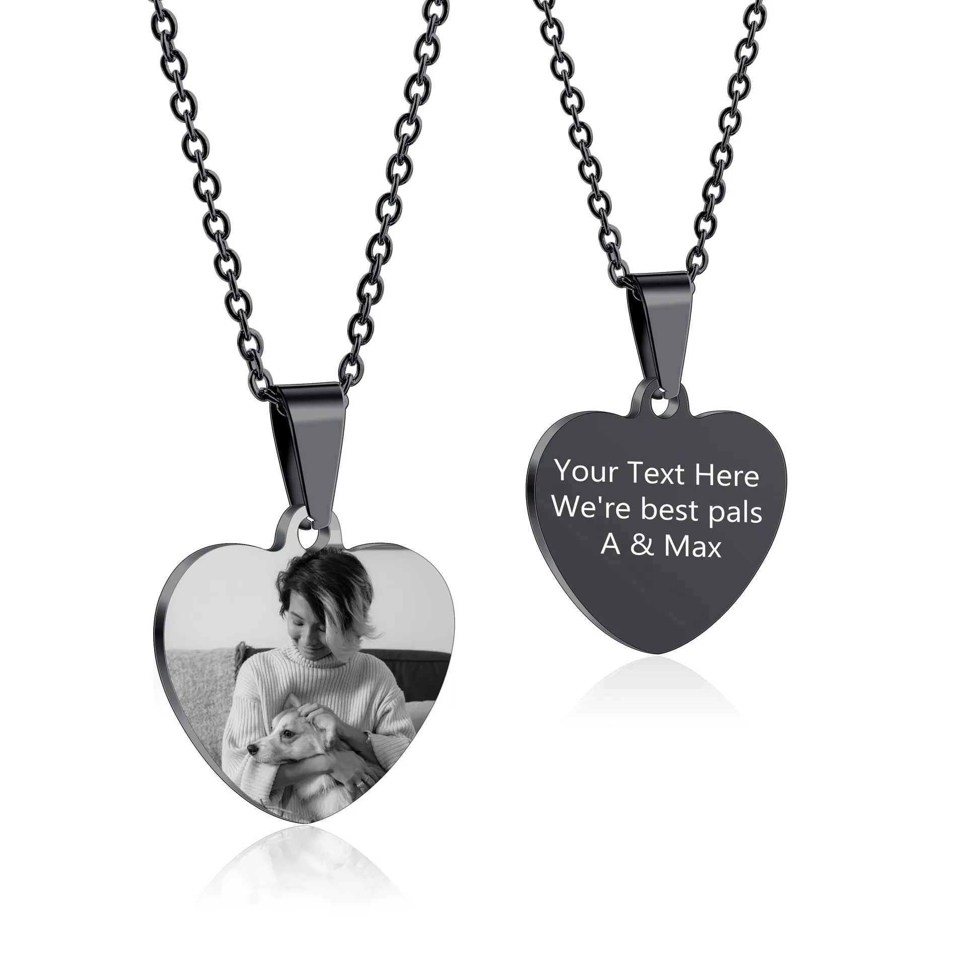 OTXIXTO Ciondolo Cuore Personalizzato per Donne Incisione Nome/Testo/Data Collana con Immagine in Bianco e Nero per Coppie dell'Acciaio Inossidabile Amanti Gioielli Regali per Damigella D'onore(Nero25 - immagine 1