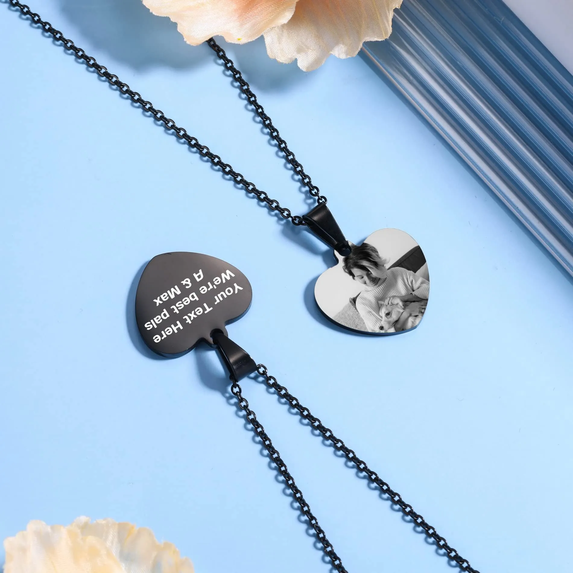 OTXIXTO Ciondolo Cuore Personalizzato per Donne Incisione Nome/Testo/Data Collana con Immagine in Bianco e Nero per Coppie dell'Acciaio Inossidabile Amanti Gioielli Regali per Damigella D'onore(Nero25 - immagine 6
