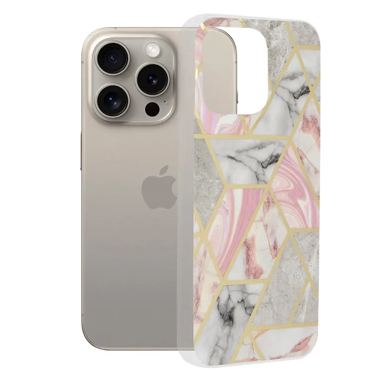 Custodia per Apple iPhone 15 Pro Max, Techsuit, Marble, Rosa - immagine 1