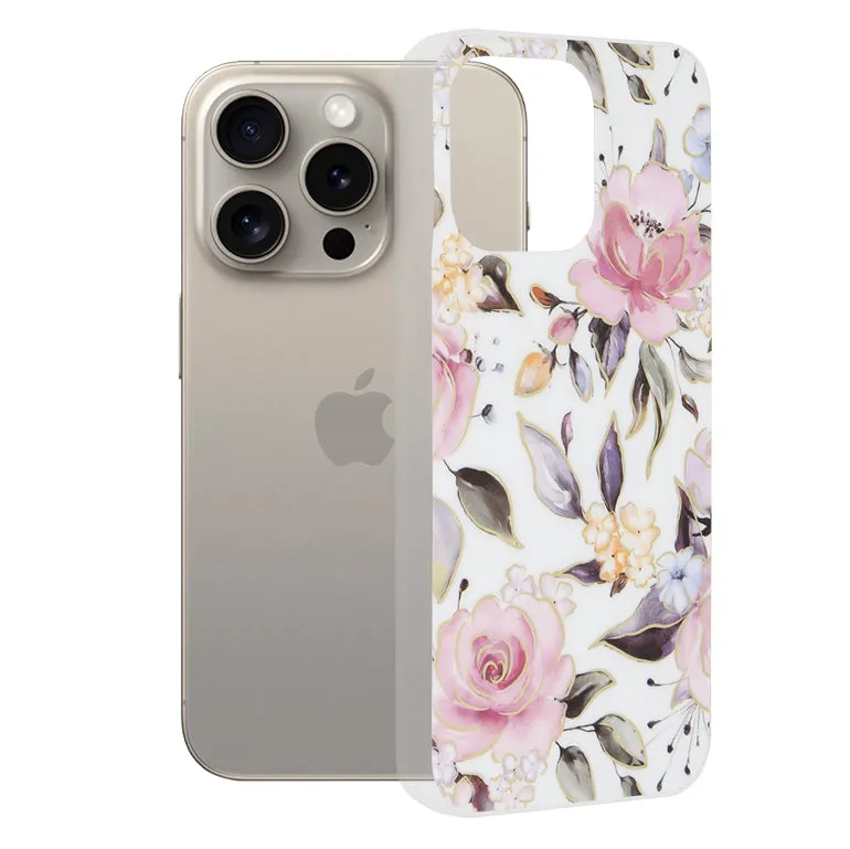 Custodia per Apple iPhone 15 Pro Max, Techsuit, Marble, Bianca - immagine 1
