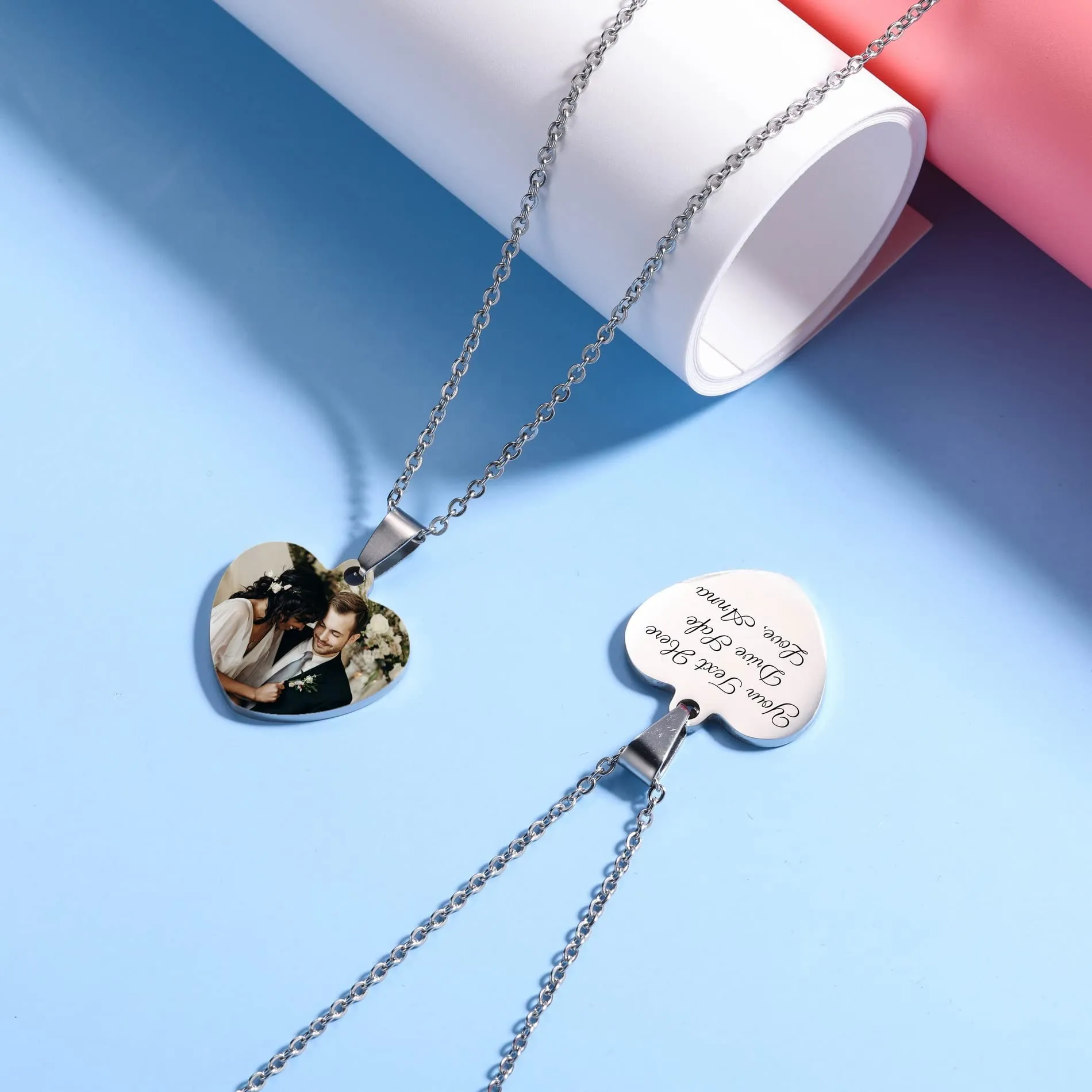 OTXIXTO Ciondolo Cuore Personalizzato per Donne Incisione Nome/Testo/Data Collana con Foto a Colori per Coppie dell'Acciaio Inossidabile Amanti Gioielli Regali per Damigella d'Onore(Argento 25 - immagine 6