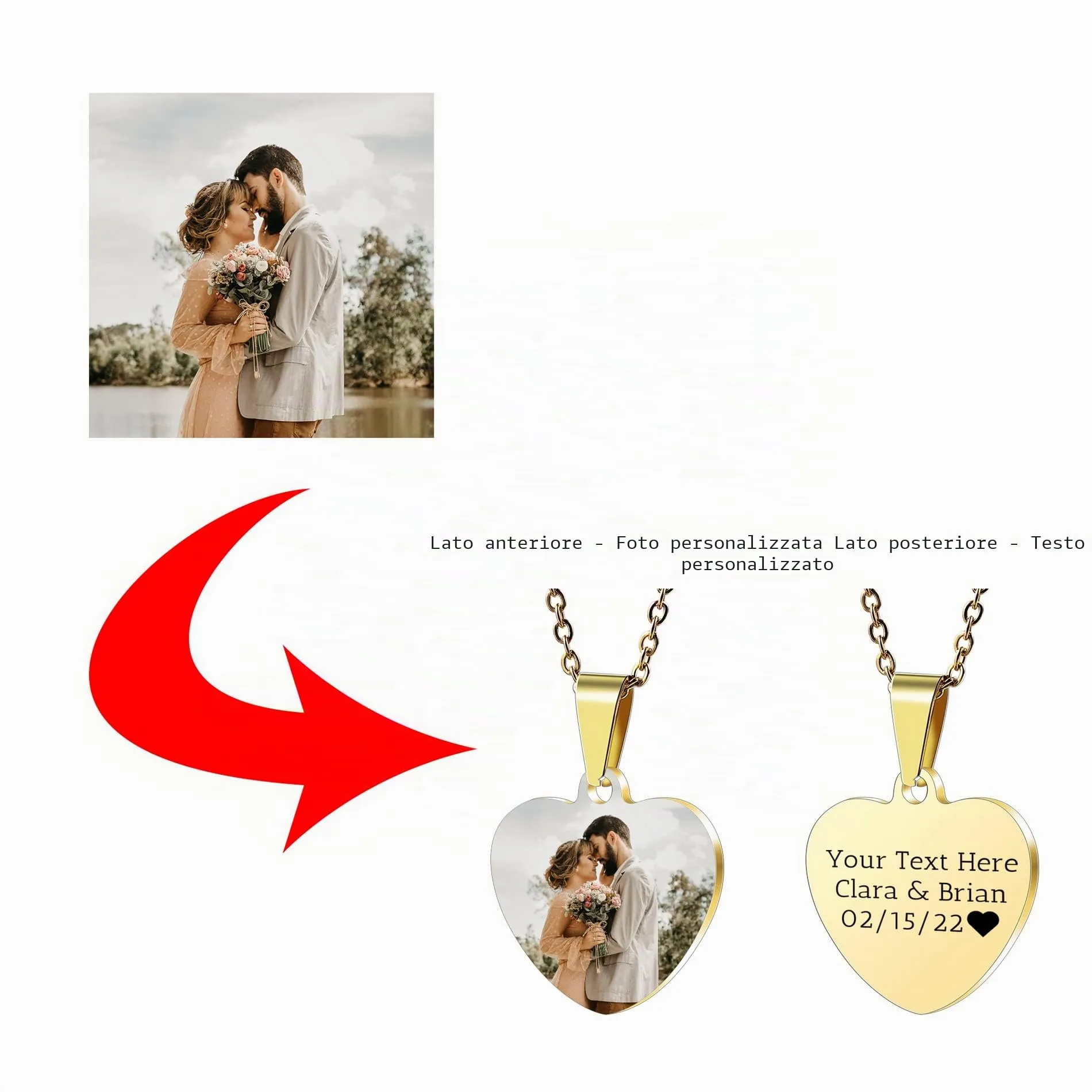 OTXIXTO Ciondolo Cuore Personalizzato per Donne Incisione Nome/Testo/Data Collana con Immagine in Bianco e Nero per Coppie dell'Acciaio Inossidabile Amanti Gioielli Regali Damigella D'onore(Argento 25 - immagine 3