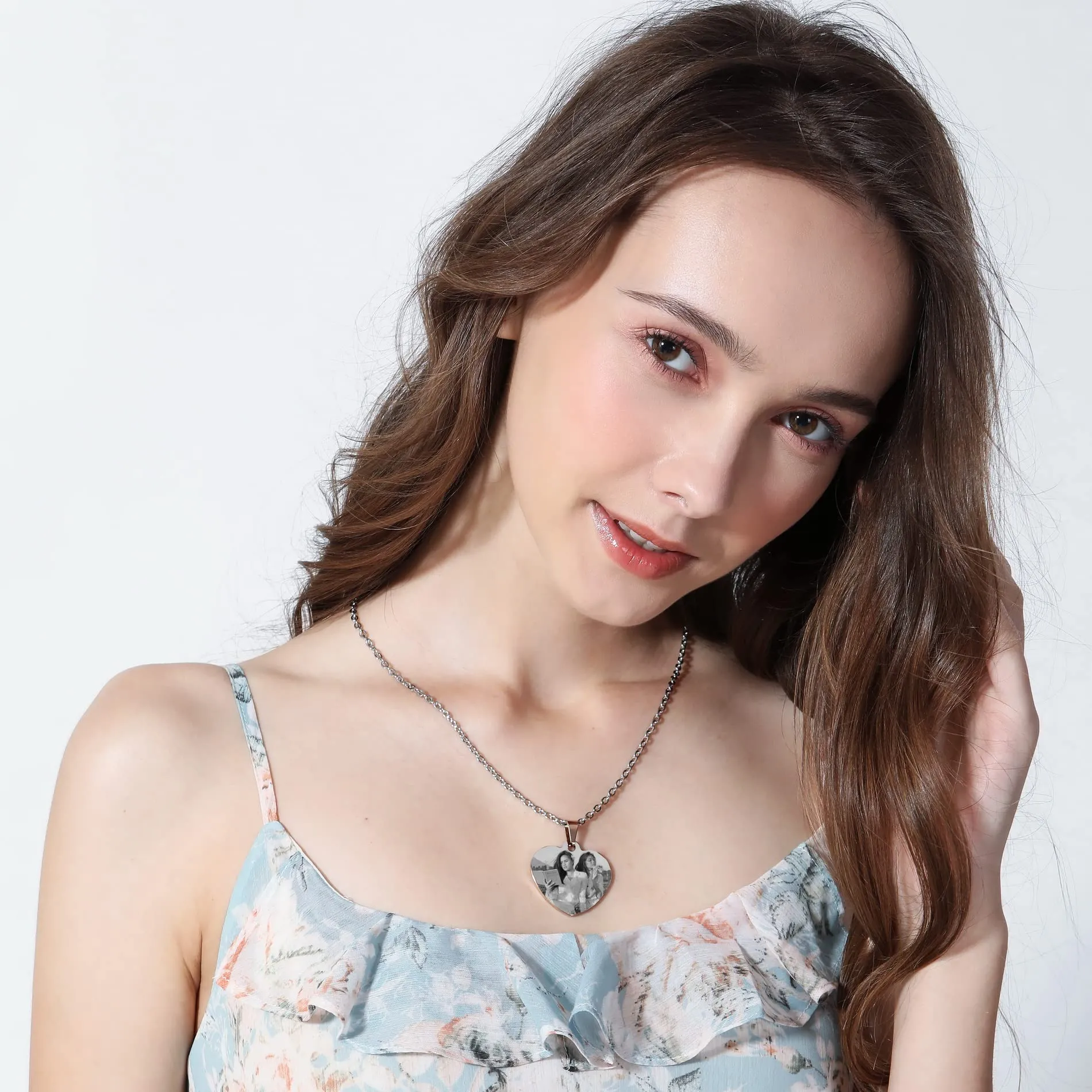 OTXIXTO Ciondolo Cuore Personalizzato per Donne Incisione Nome/Testo/Data Collana con Immagine in Bianco e Nero per Coppie dell'Acciaio Inossidabile Amanti Gioielli per Damigella d'Onore(Oro Rosa 34 - immagine 2