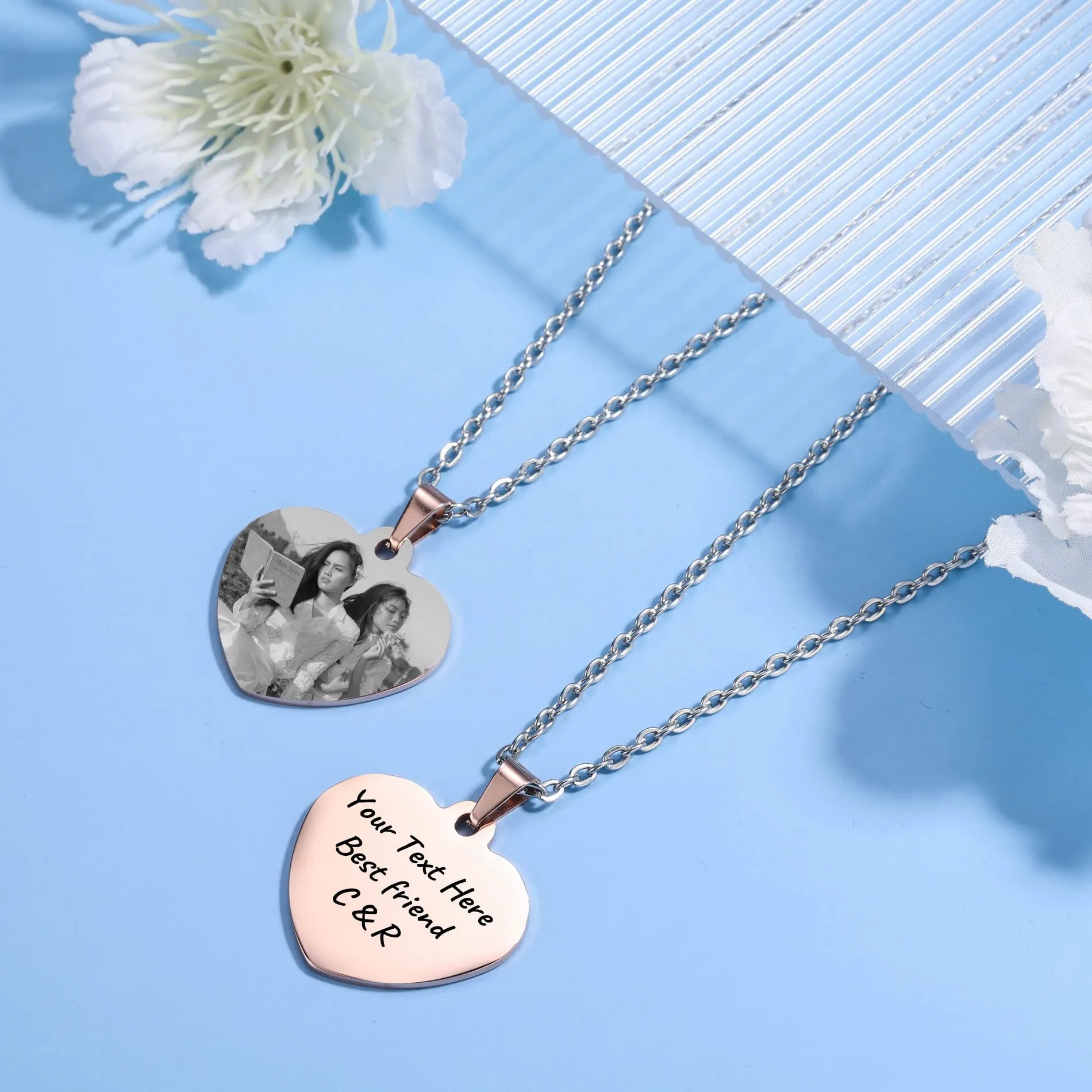 OTXIXTO Ciondolo Cuore Personalizzato per Donne Incisione Nome/Testo/Data Collana con Immagine in Bianco e Nero per Coppie dell'Acciaio Inossidabile Amanti Gioielli per Damigella d'Onore(Oro Rosa 34 - immagine 6