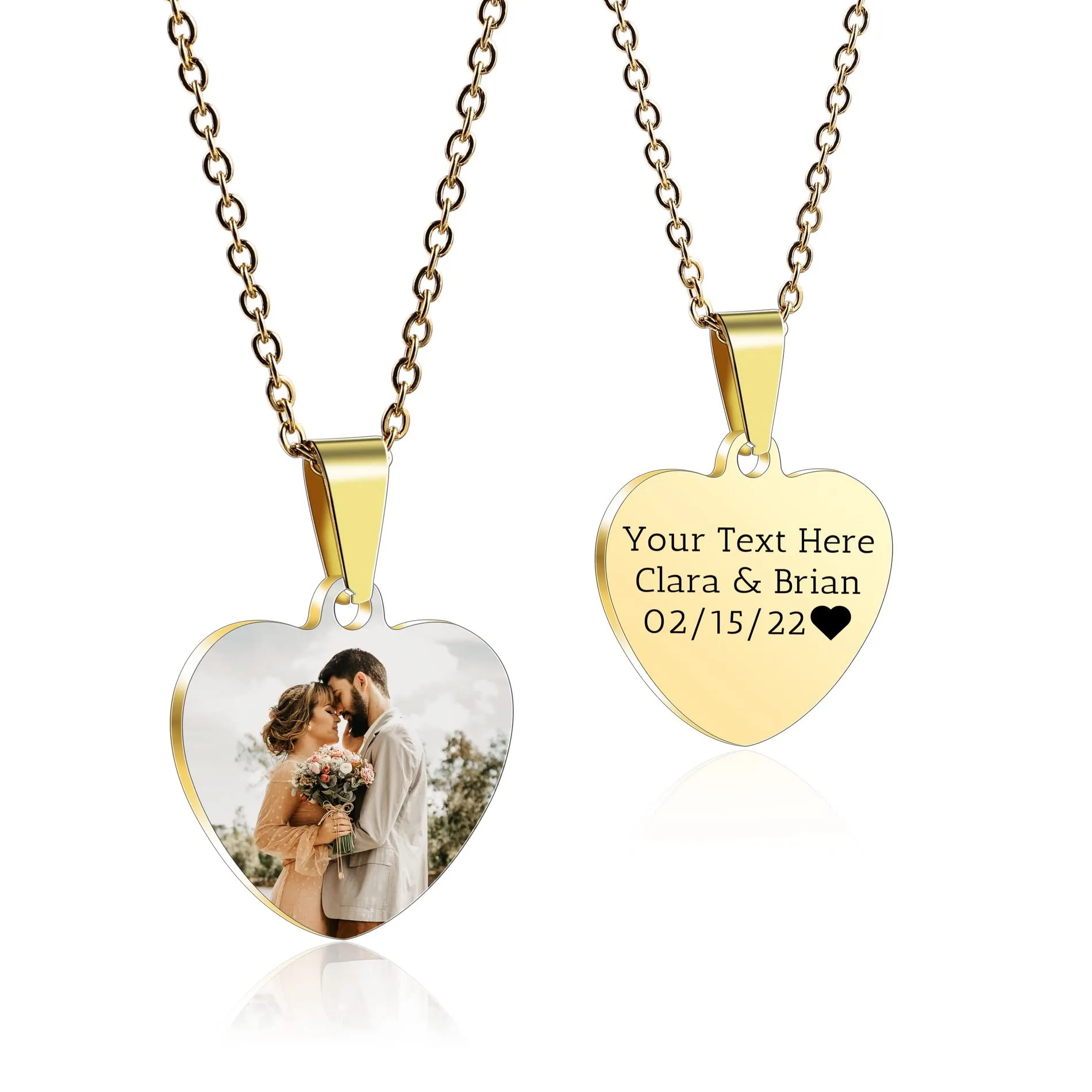 OTXIXTO Ciondolo Cuore Personalizzato per Donne Incisione Nome/Testo/Data Collana con Foto a Colori per Coppie dell'Acciaio Inossidabile Amanti Gioielli Regali per Damigella d'Onore(Oro 25 - immagine 1