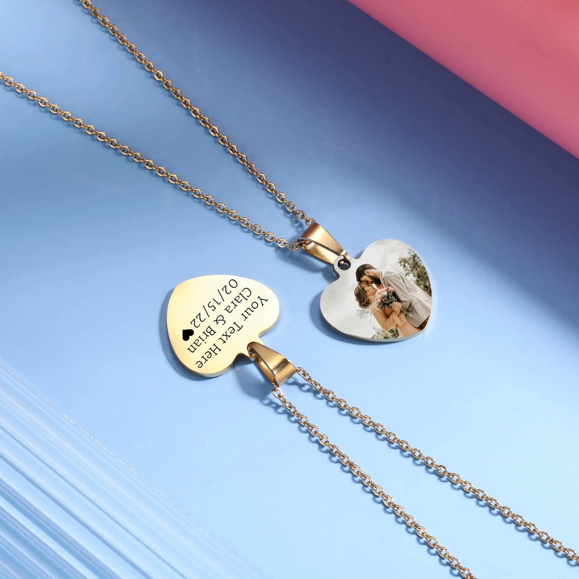 OTXIXTO Ciondolo Cuore Personalizzato per Donne Incisione Nome/Testo/Data Collana con Foto a Colori per Coppie dell'Acciaio Inossidabile Amanti Gioielli Regali per Damigella d'Onore(Oro 25 - immagine 6