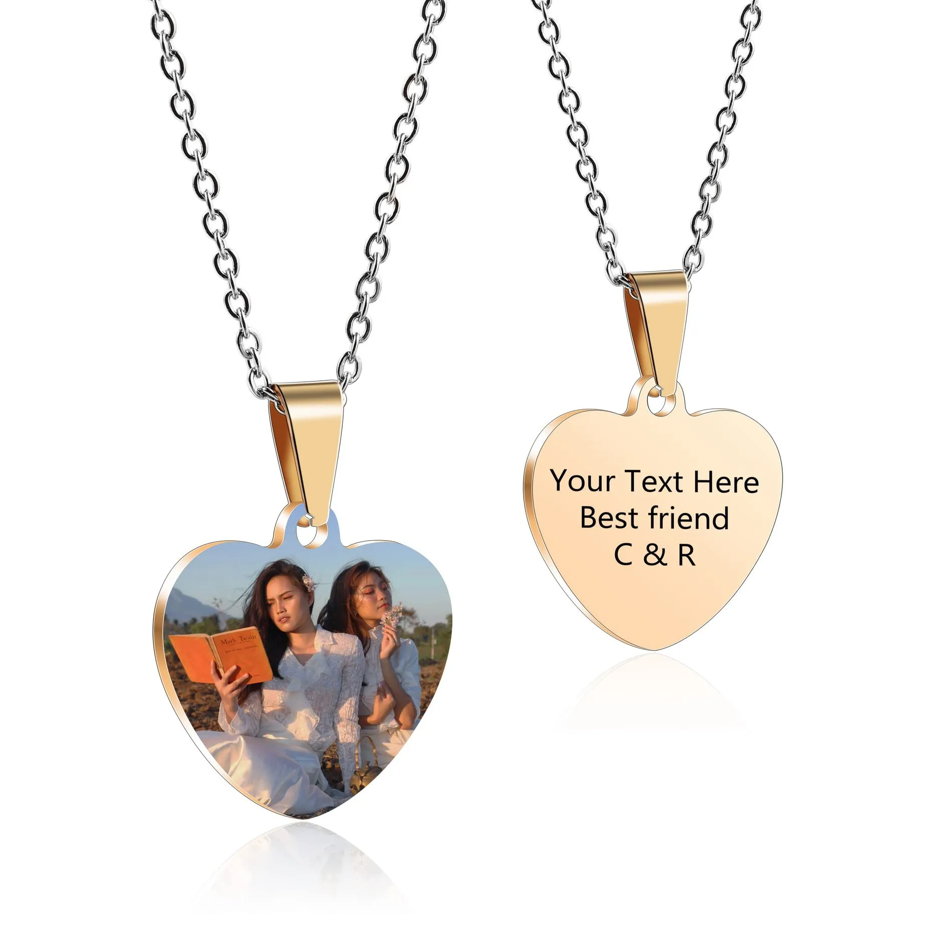OTXIXTO Ciondolo Cuore Personalizzato per Donne Incisione Nome/Testo/Data Collana con Foto a Colori per Coppie dell'Acciaio Inossidabile Amanti Gioielli Regali per Damigella d'Onore(Oro Rosa 25 - immagine 1
