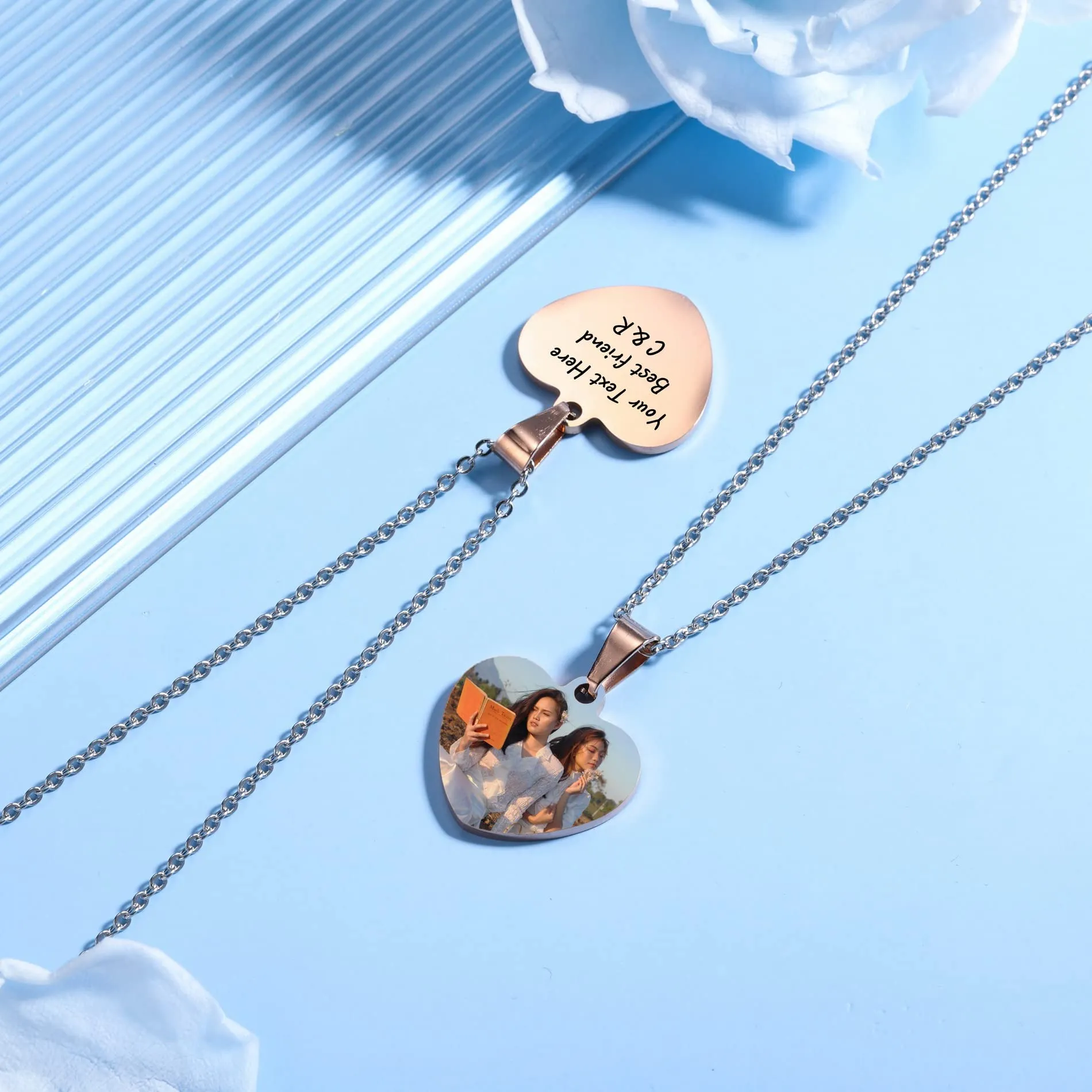 OTXIXTO Ciondolo Cuore Personalizzato per Donne Incisione Nome/Testo/Data Collana con Foto a Colori per Coppie dell'Acciaio Inossidabile Amanti Gioielli Regali per Damigella d'Onore(Oro Rosa 25 - immagine 6