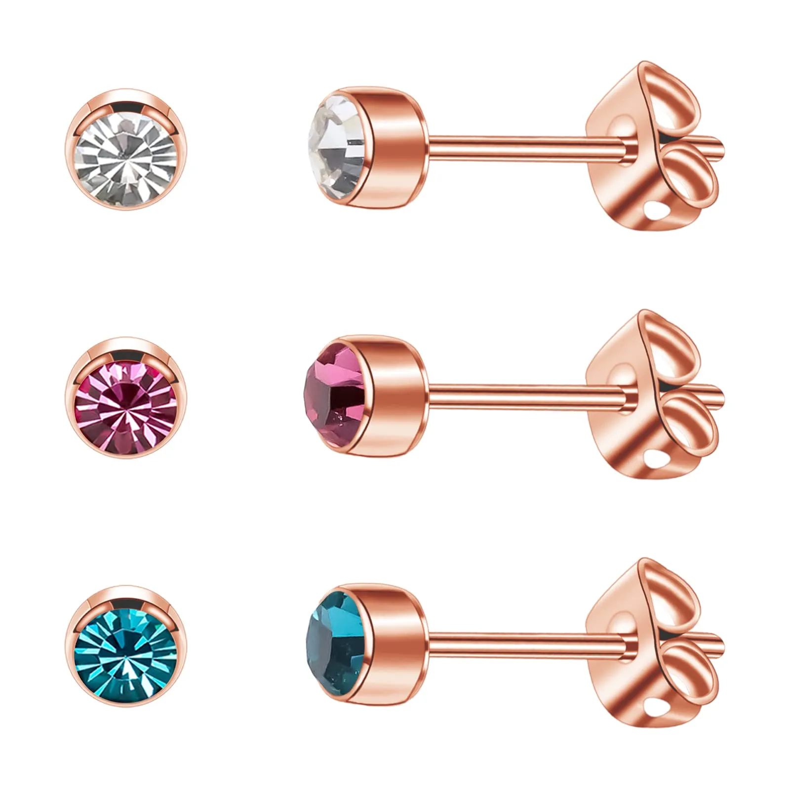 Artskin 3 paia di orecchini a perno da donna Orecchini in titanio da ragazza ipoallergenici senza nichel Orecchini in oro rosa da 5 mm - immagine 1