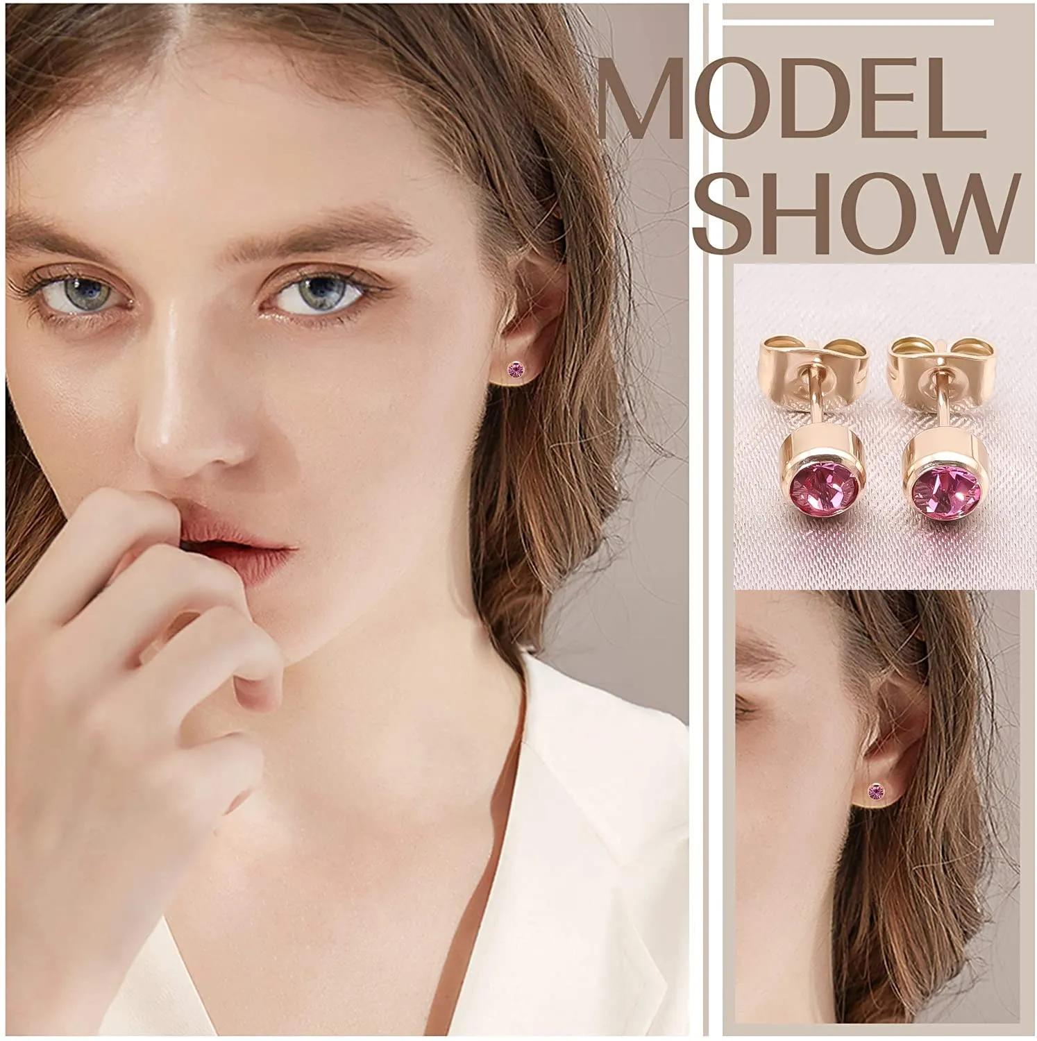 Artskin 3 paia di orecchini a perno da donna Orecchini in titanio da ragazza ipoallergenici senza nichel Orecchini in oro rosa da 5 mm - immagine 6