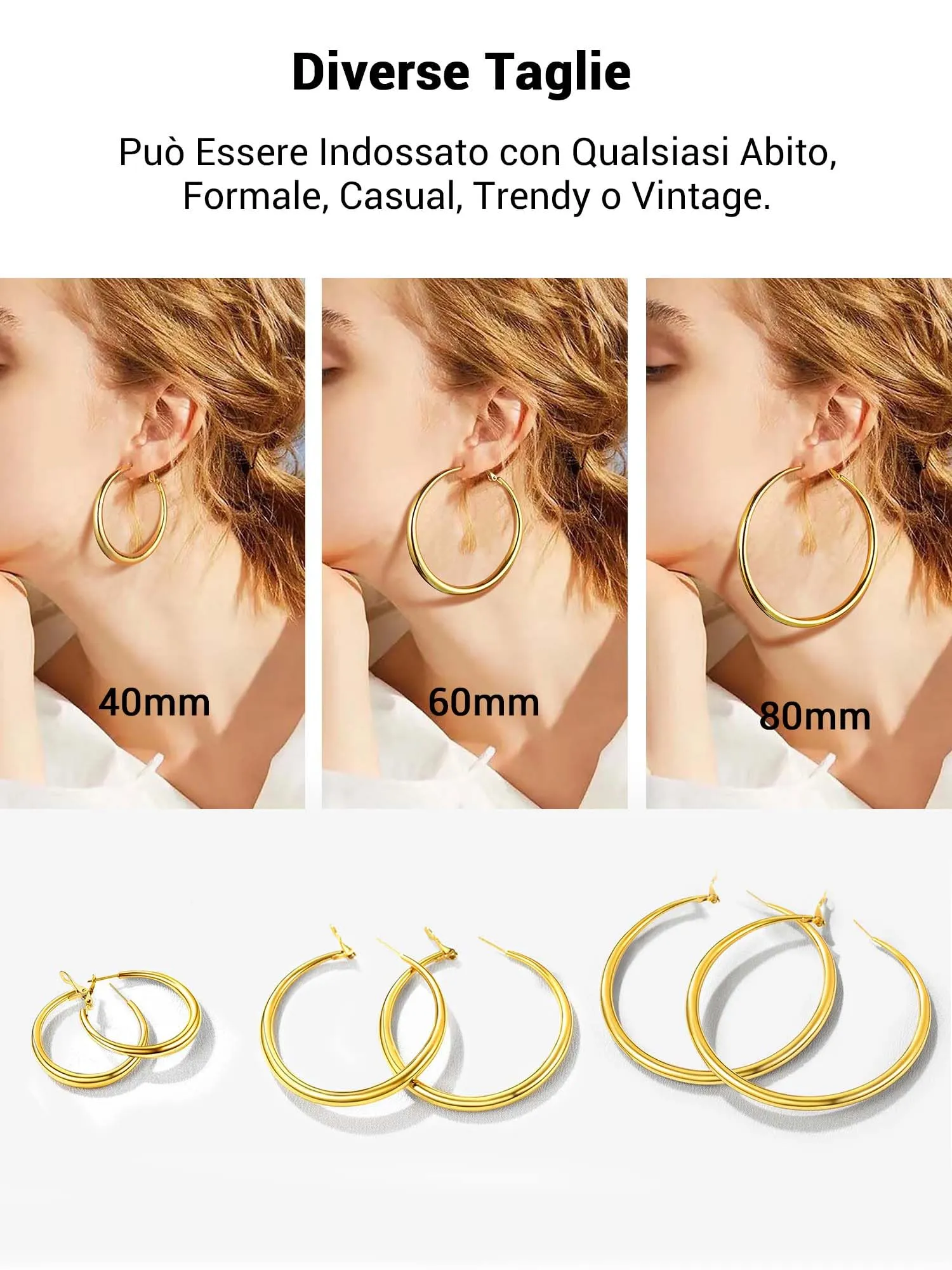 PROSTEEL Orecchini Cerchio Grandi In Oro Acciaio Inossidabile - Anelli da 60mm - immagine 7