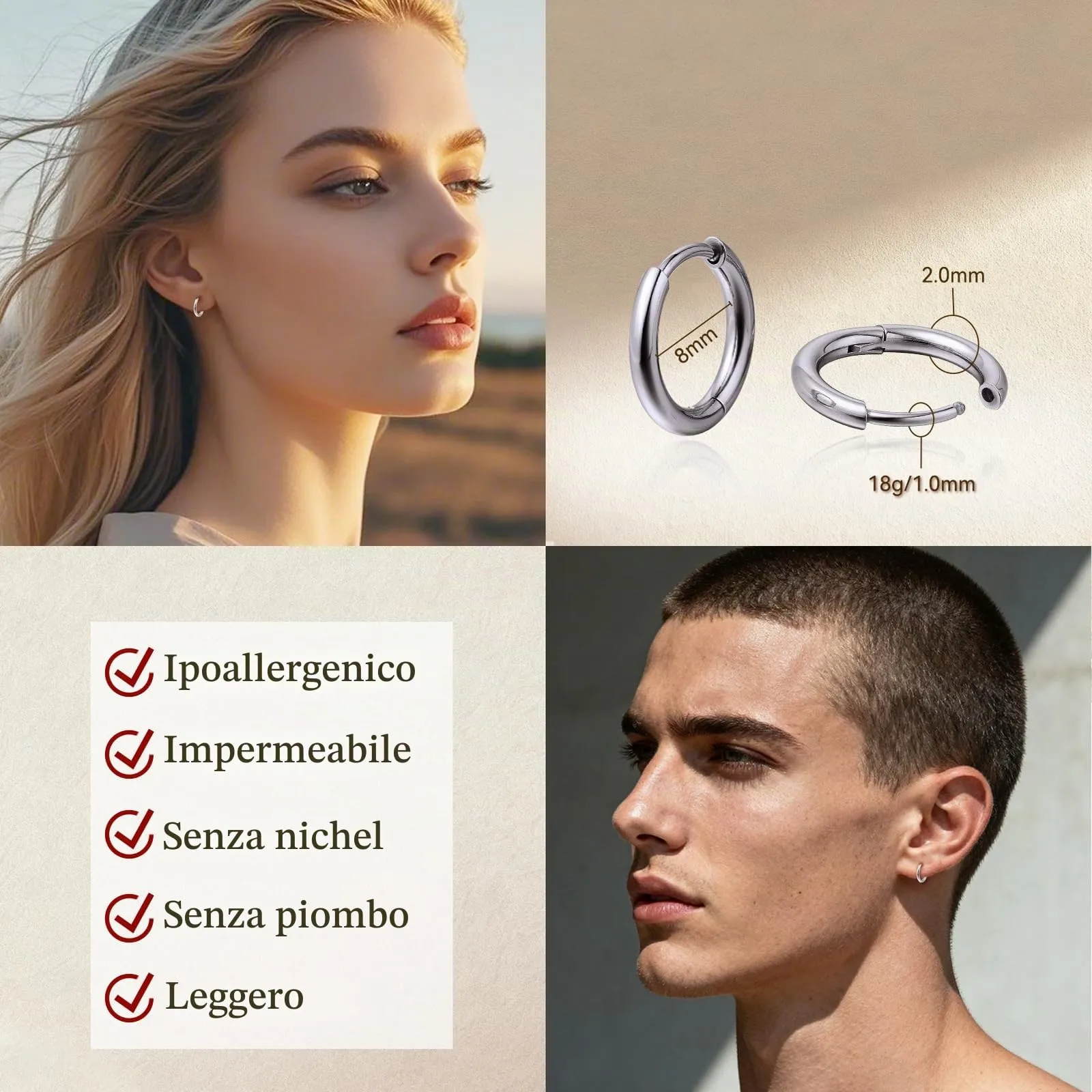 Limerencia Orecchini a Cerchio in Titanio, 8-14 mm Medico Orecchini a Cerchio Piccoli Ipoallergenico Leggeri per Donna Uomo Teen - immagine 3