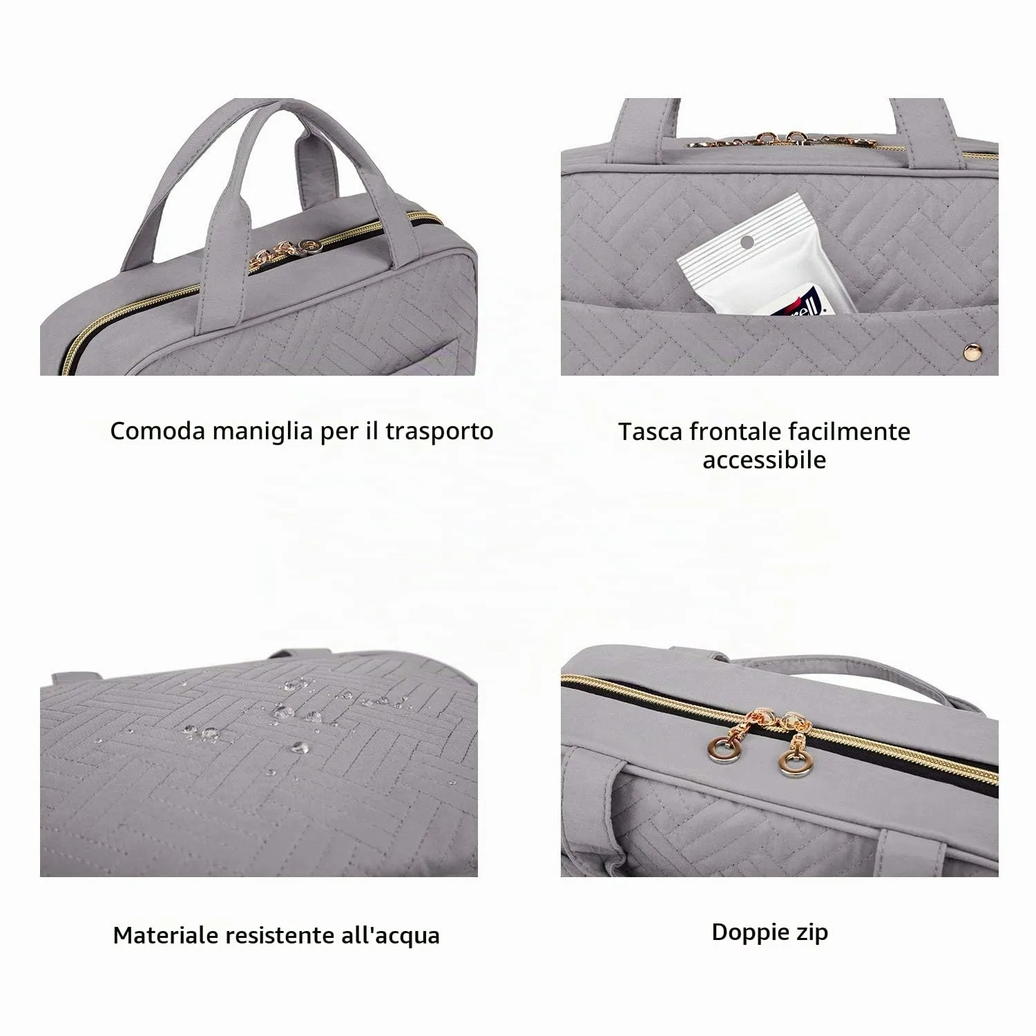 BAGSMART Beauty Case da Viaggio Borsa da Toilette per Donna Impermeabile Pochette per Trucchi Donna Appendere Grigio L - immagine 2