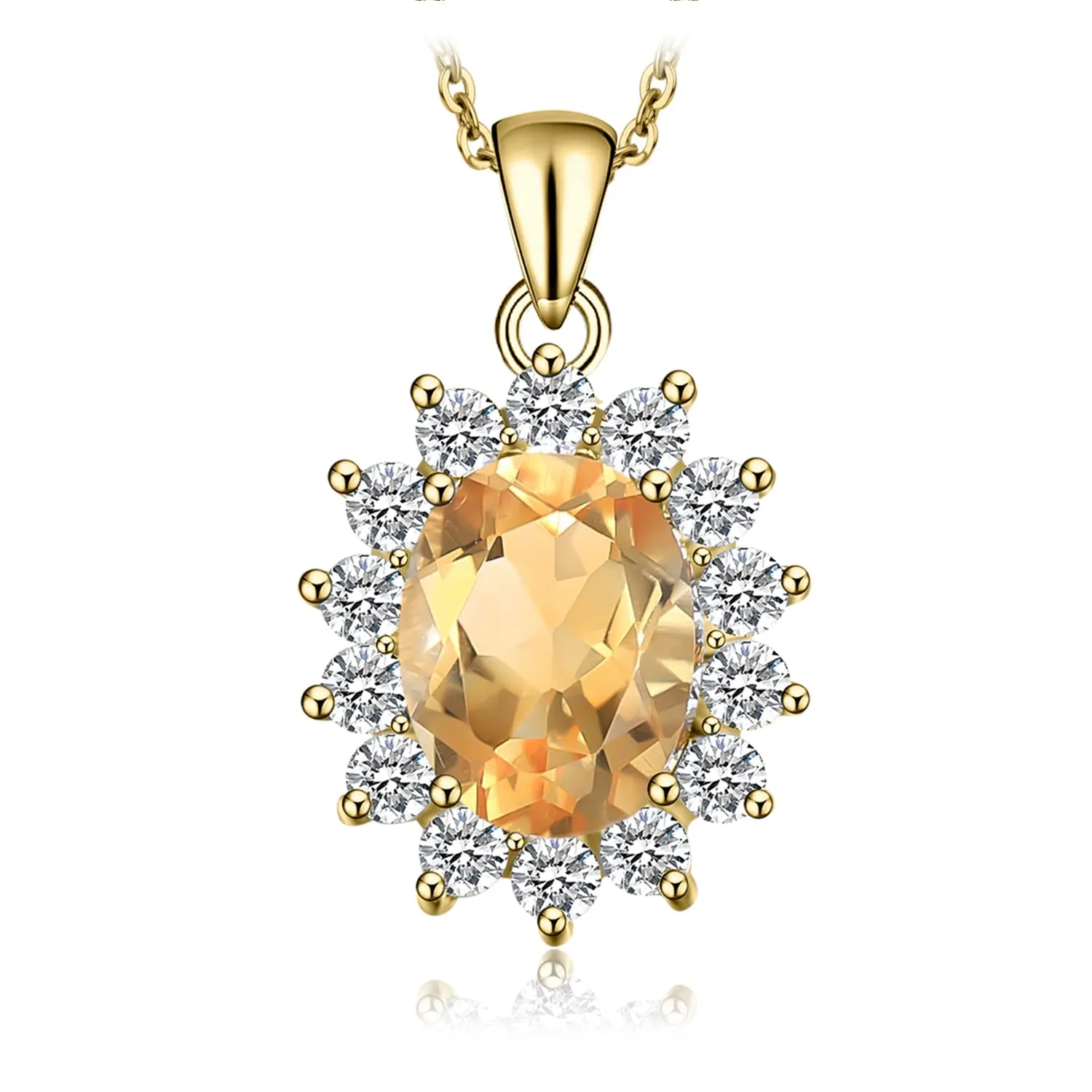JewelryPalace 1.8ct Collana Donna Kate Middleton Argento 925 con Naturale Citrino Arancione, Princess Diana William Collana Ciondolo Pietra Ovale Catena 45cm, Collane Pendenti Oro Set Gioielli Donna - immagine 1