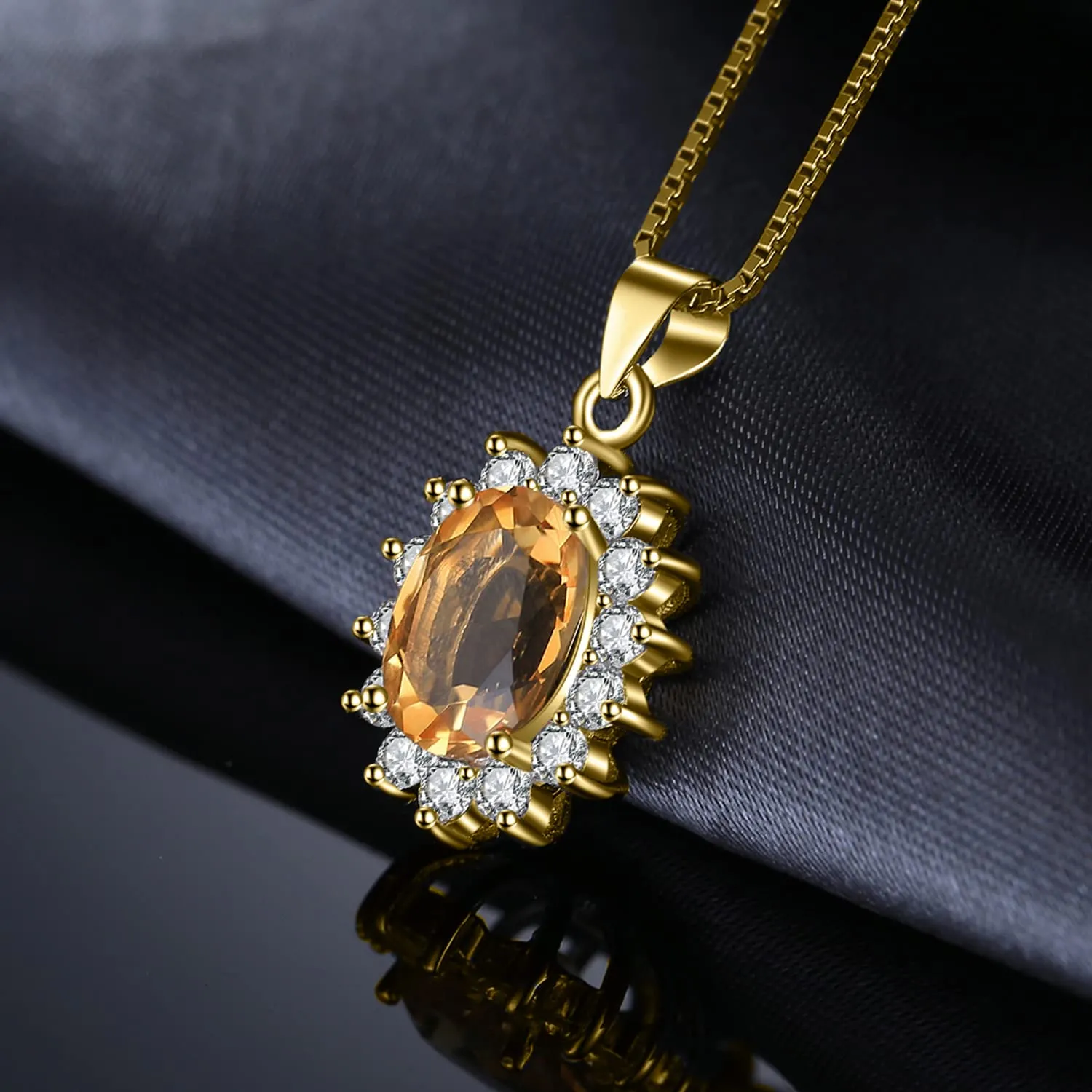 JewelryPalace 1.8ct Collana Donna Kate Middleton Argento 925 con Naturale Citrino Arancione, Princess Diana William Collana Ciondolo Pietra Ovale Catena 45cm, Collane Pendenti Oro Set Gioielli Donna - immagine 3